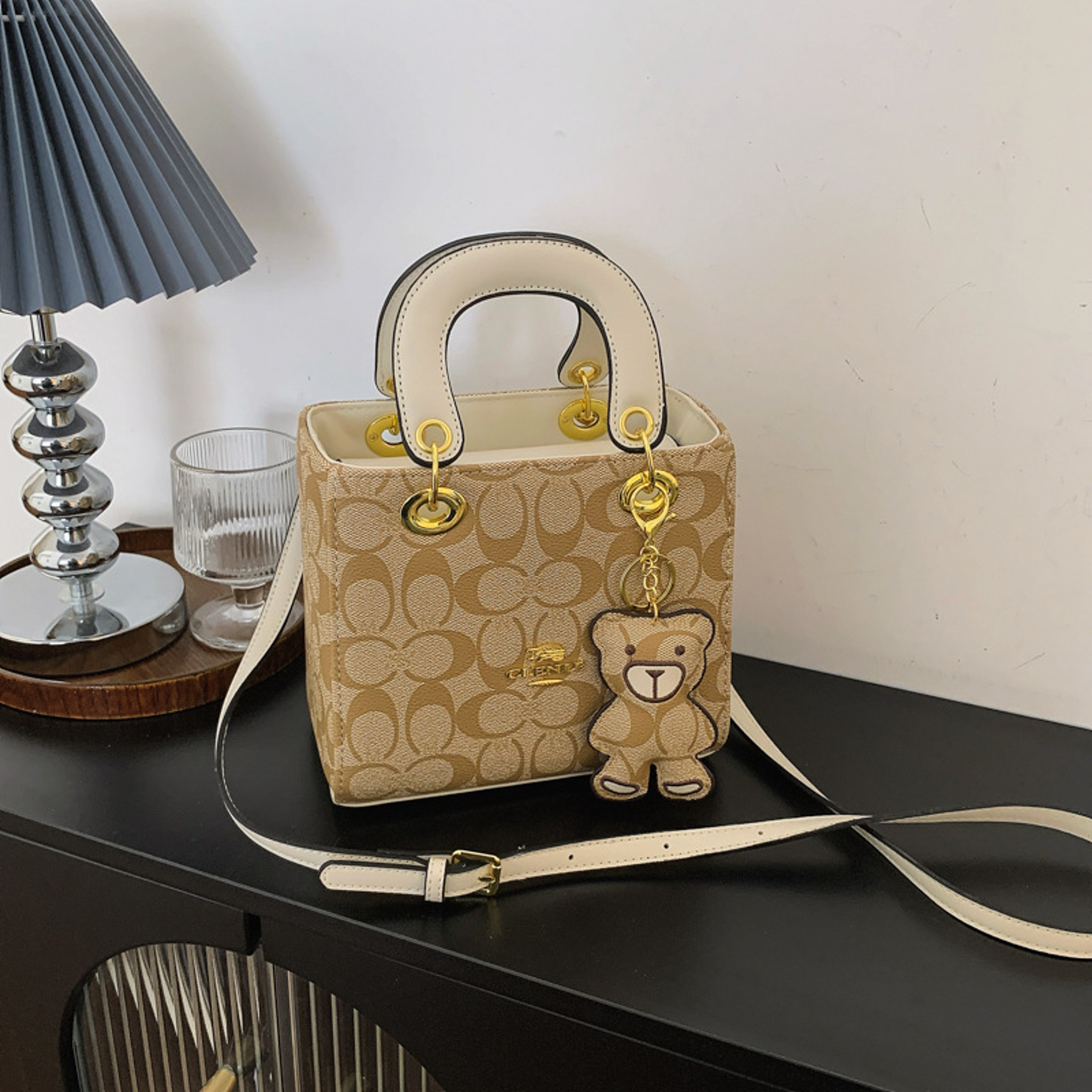 Vintage Classic Monogram Tote Bag with Bear Charm – view 3