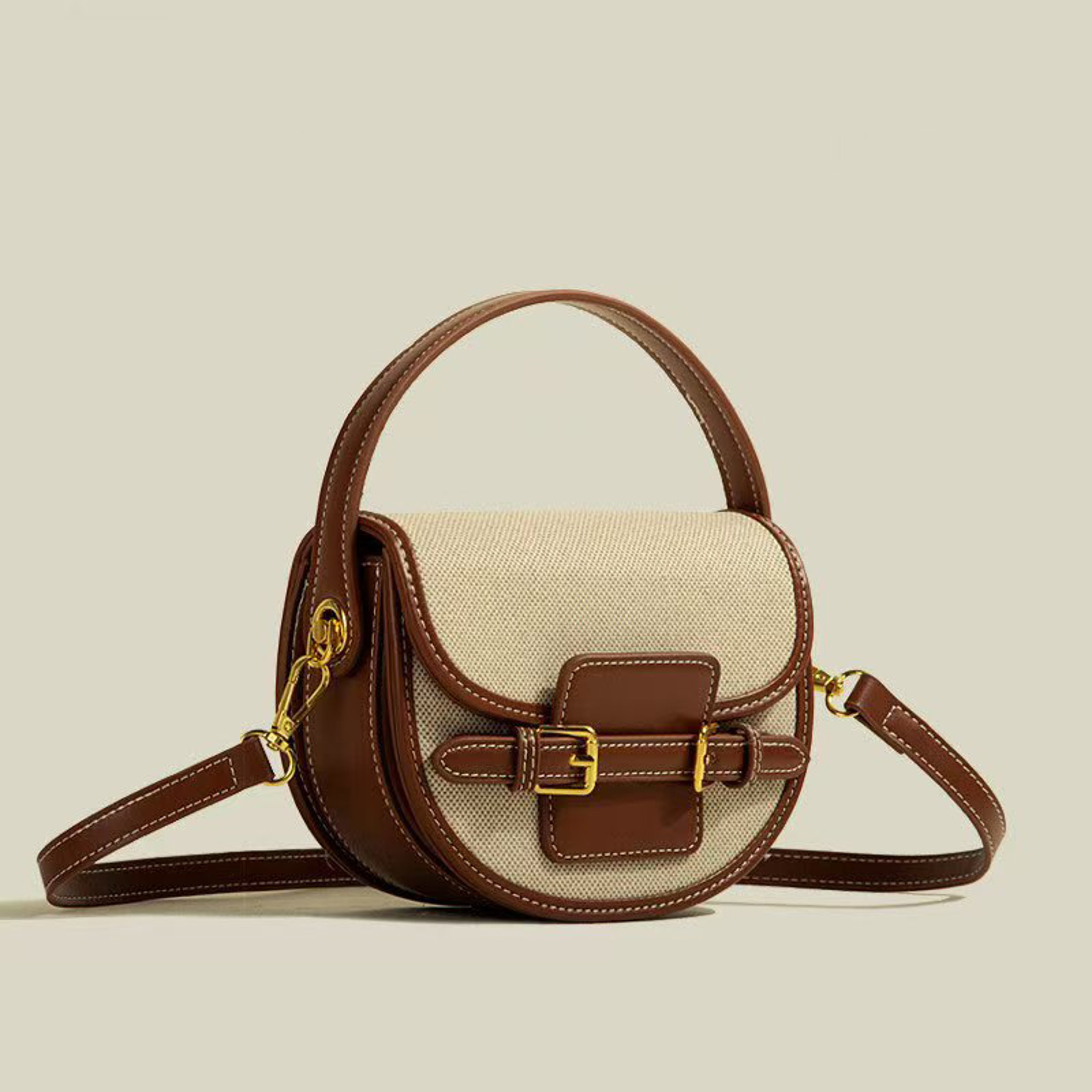Retro Splicing Handbag: Stylish Vintage Inspired Saddle Bag & Versatile Crossbody Bag for Women – view 7