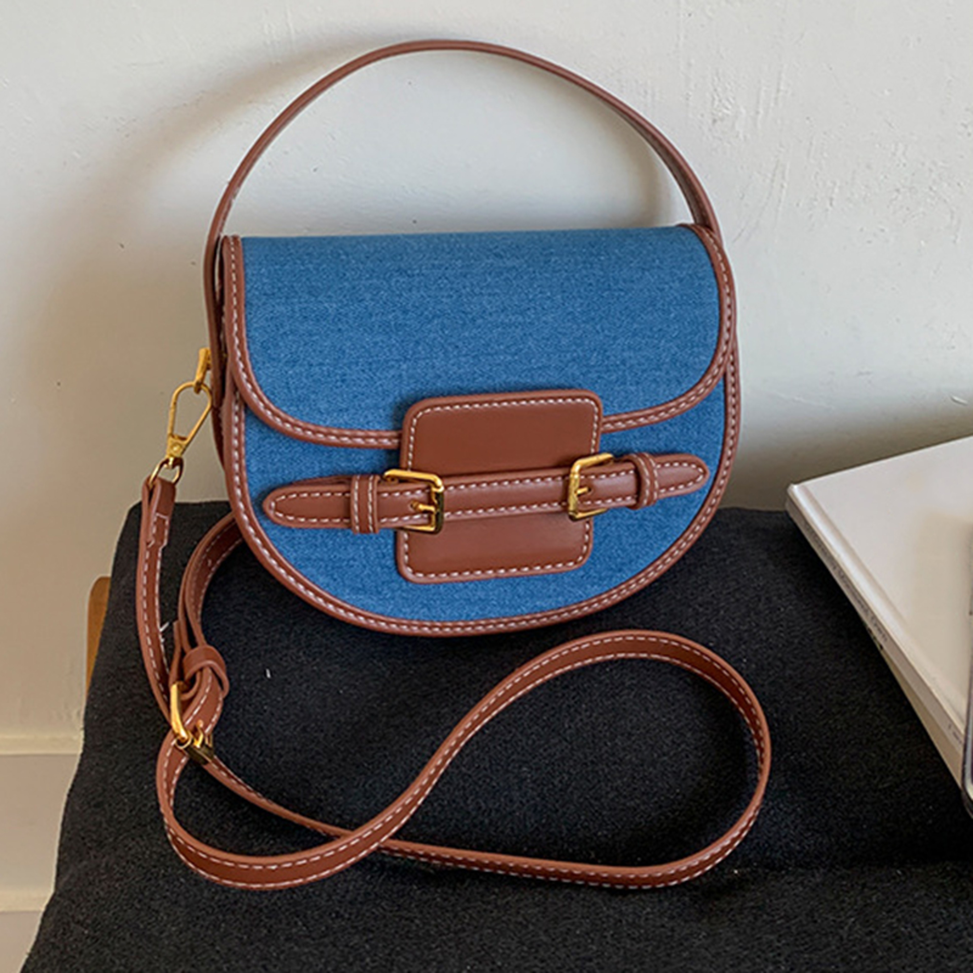 Retro Splicing Handbag: Stylish Vintage Inspired Saddle Bag & Versatile Crossbody Bag for Women – view 9