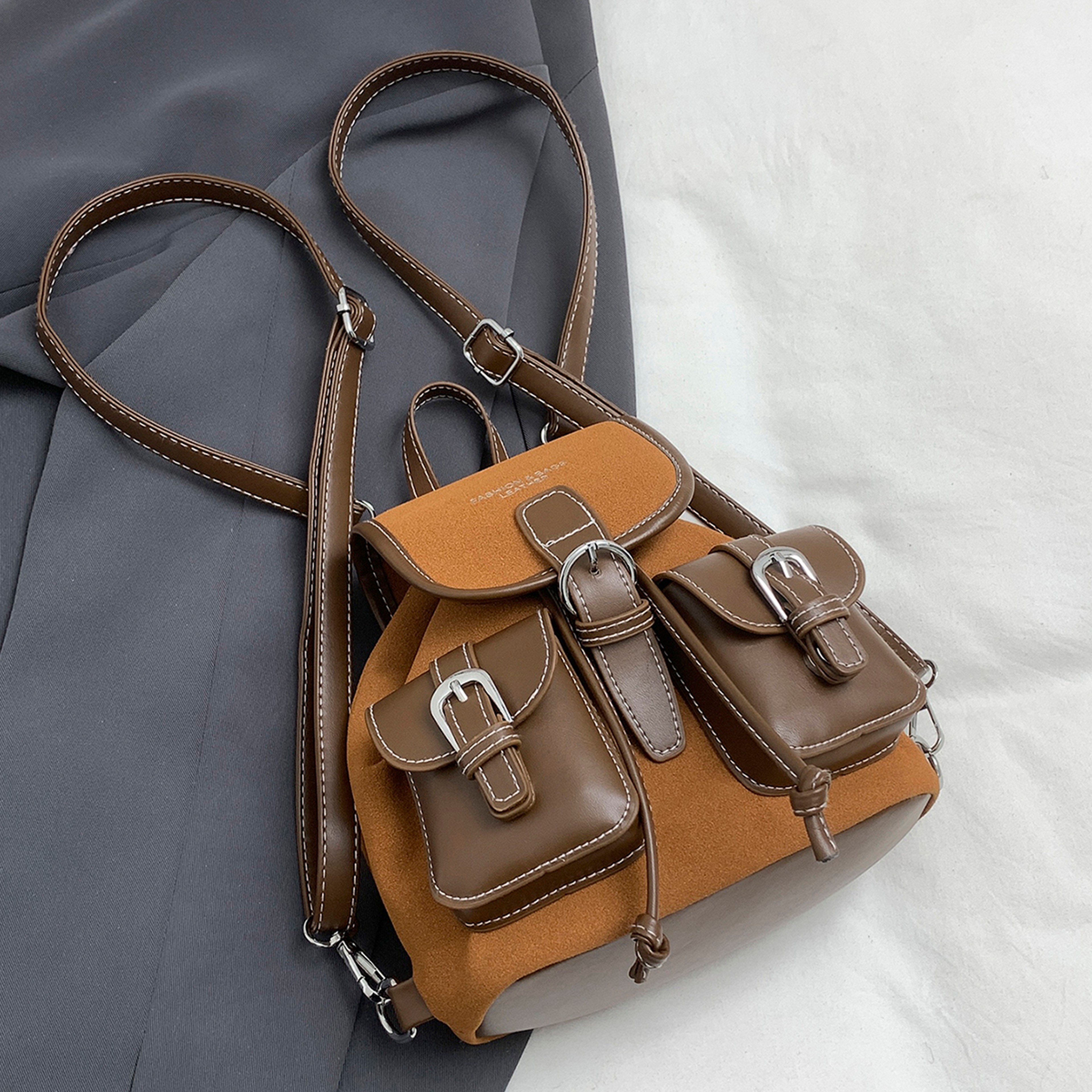 Retro Suede Backpack for Women: Stylish Commuter Bag and Vintage Travel Rucksack – view 3