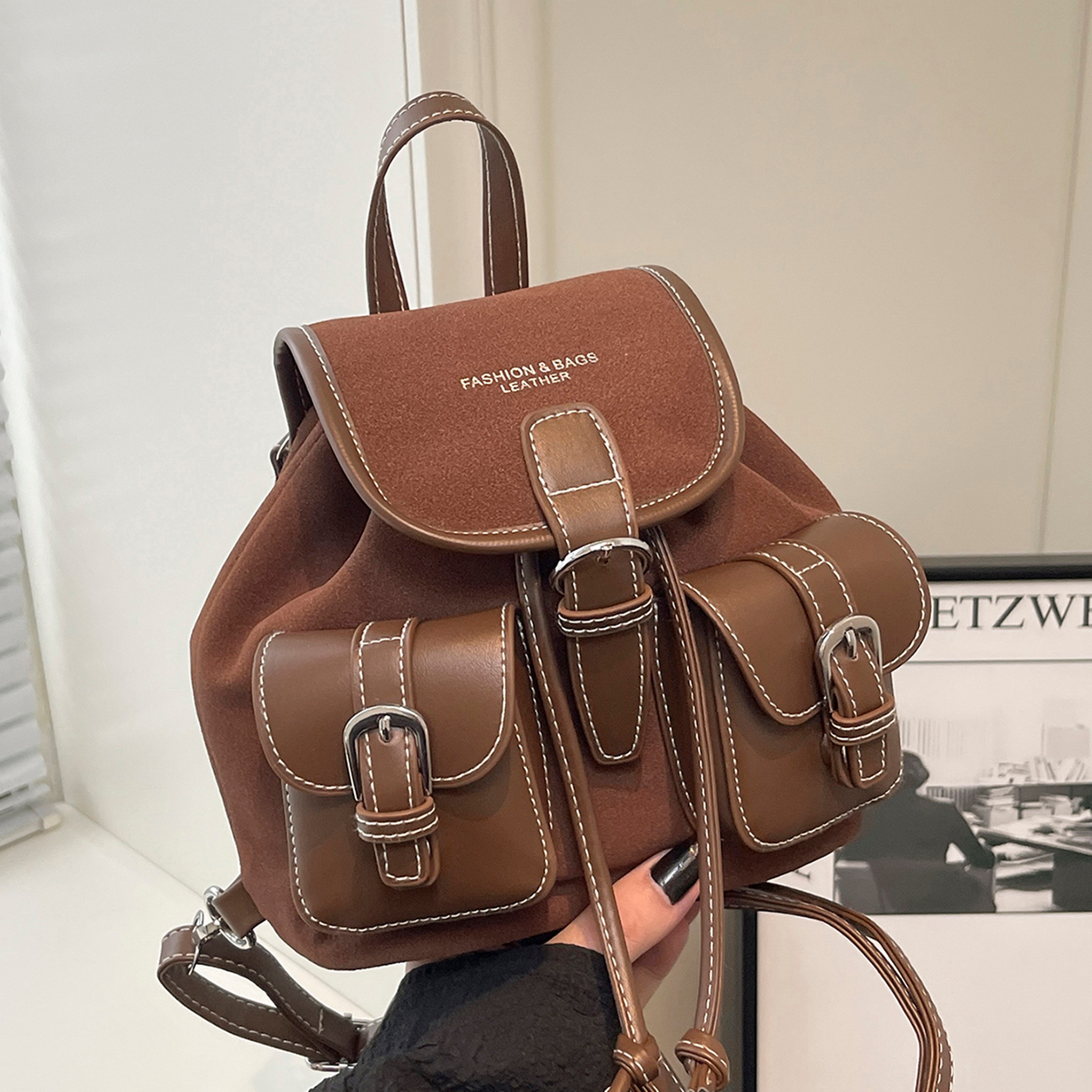 Retro Suede Backpack for Women: Stylish Commuter Bag and Vintage Travel Rucksack – view 10