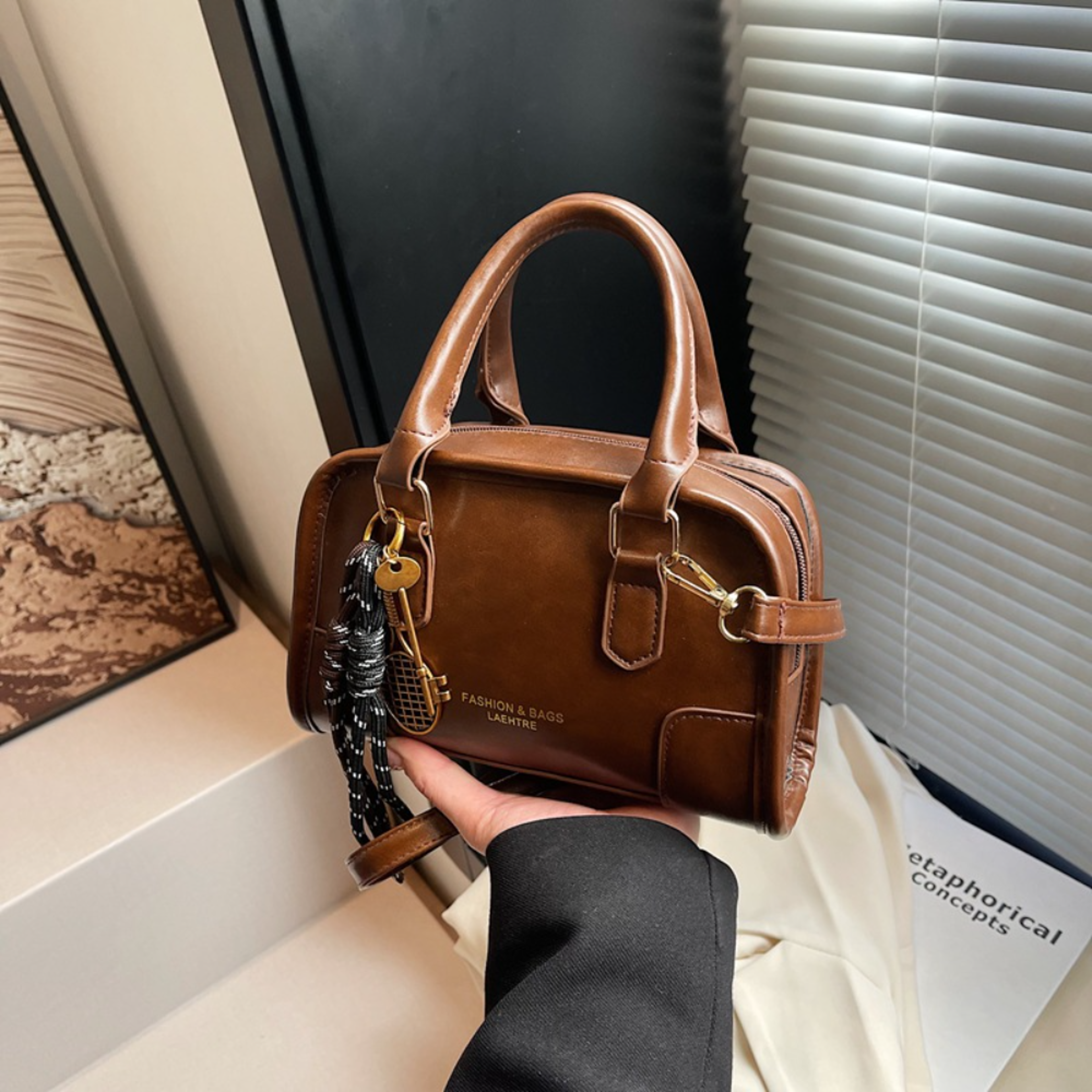 Mini Boston Bag Small Leather Crossbody Purse with Cute Pendant for Casual Commute – view 1