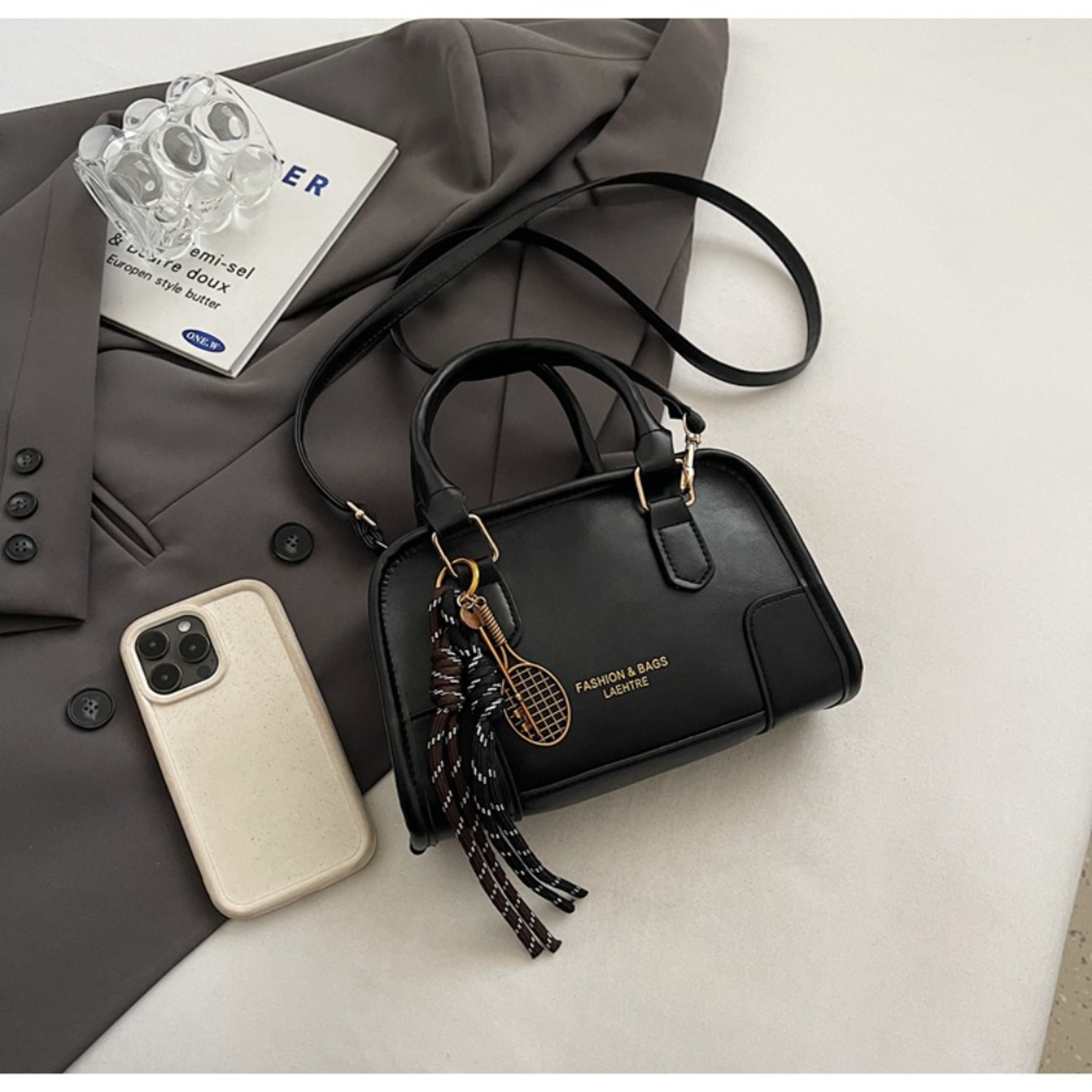 Mini Boston Bag Small Leather Crossbody Purse with Cute Pendant for Casual Commute – view 3