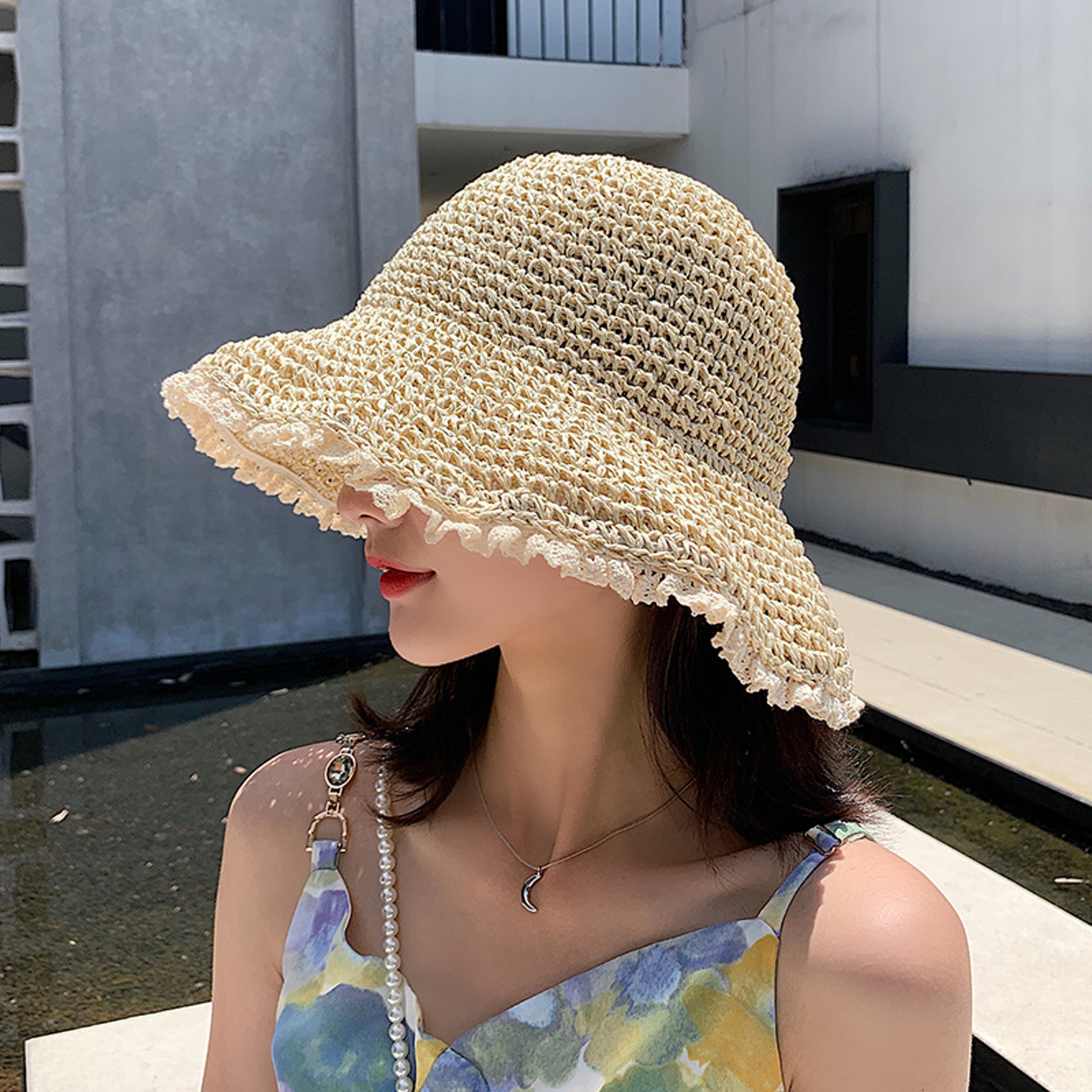 Womens Foldable Crochet Bucket Hat With Lace Detail  Breathable Summer Beach Hat And Stylish Sunsha 5