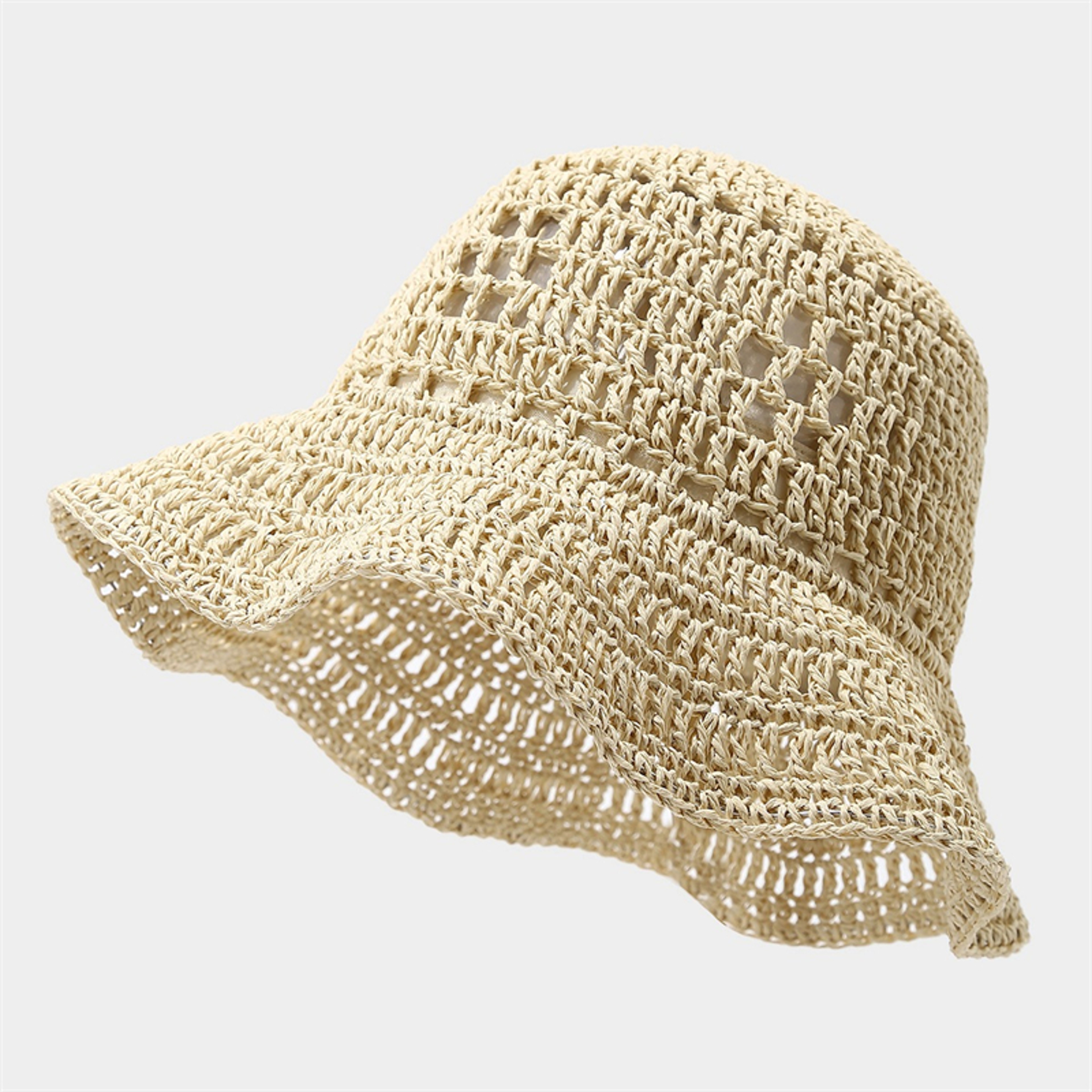 Womens Straw Bucket Hat Breathable Wide Brim Sunshade For Beach Travel 3