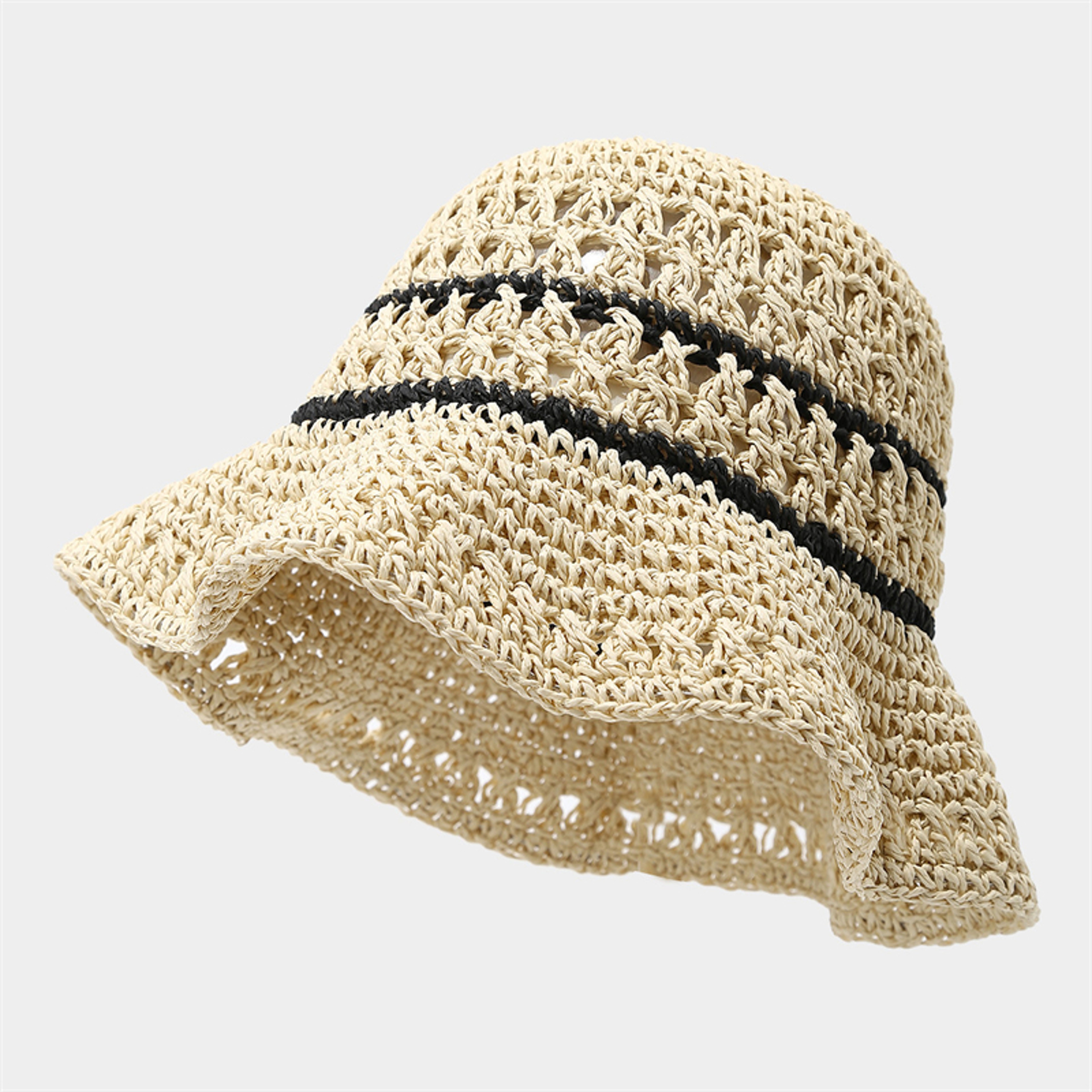 Womens Straw Bucket Hat Breathable Wide Brim Sunshade For Beach Travel 4