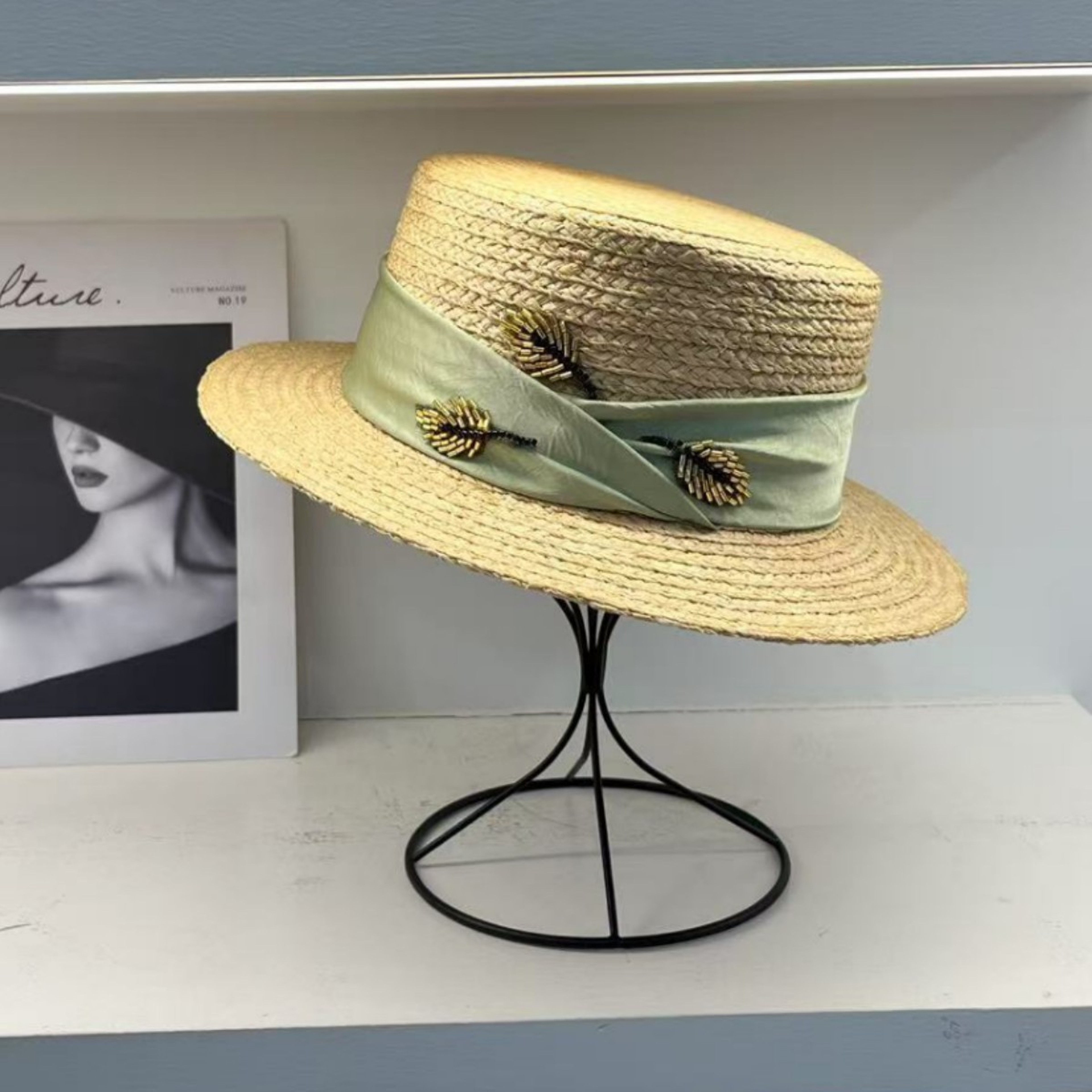 Elegant French Style Lafite Grass Flat Top Sun Hat for Women – view 4