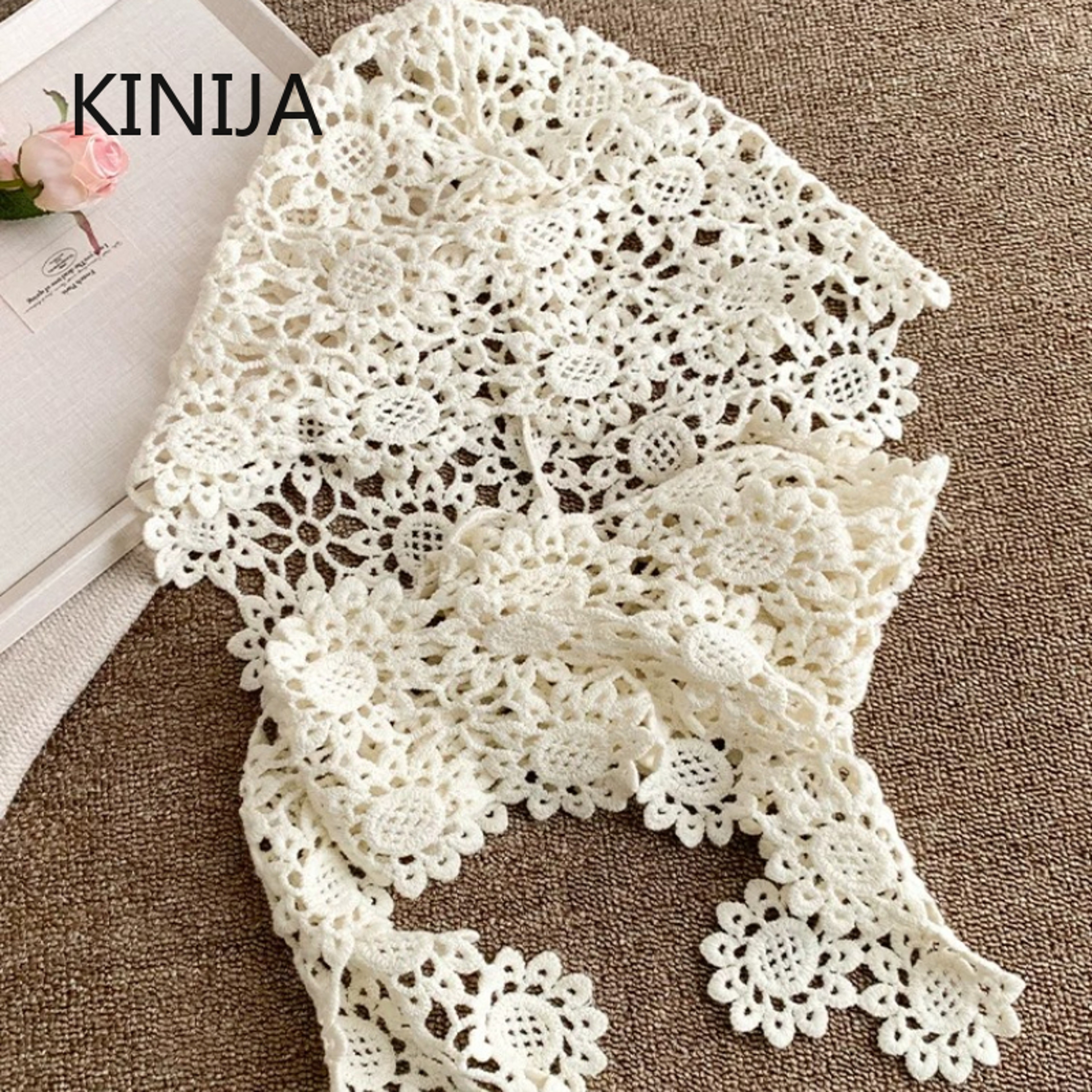 Japanese-Style Lace Hollow-Out Knitted Beanie: Elegant Ethnic-Inspired Breathable Headscarf Hat for Travel and Photoshoo – view 6