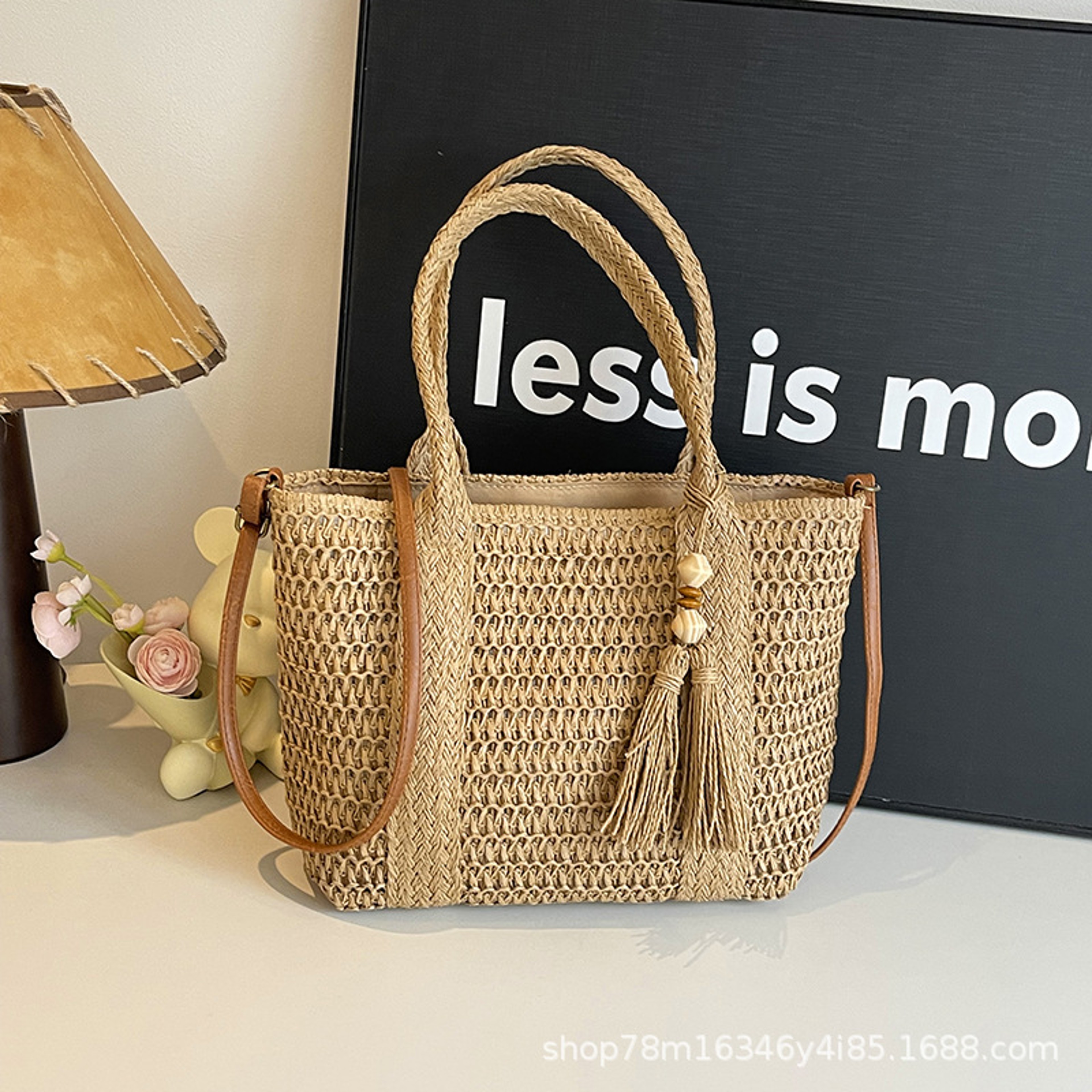 Boho Straw Woven Bag  Large Capacity Beach Tote Bag With Tassels Relaxed Style Summer Shoulder Hand 1