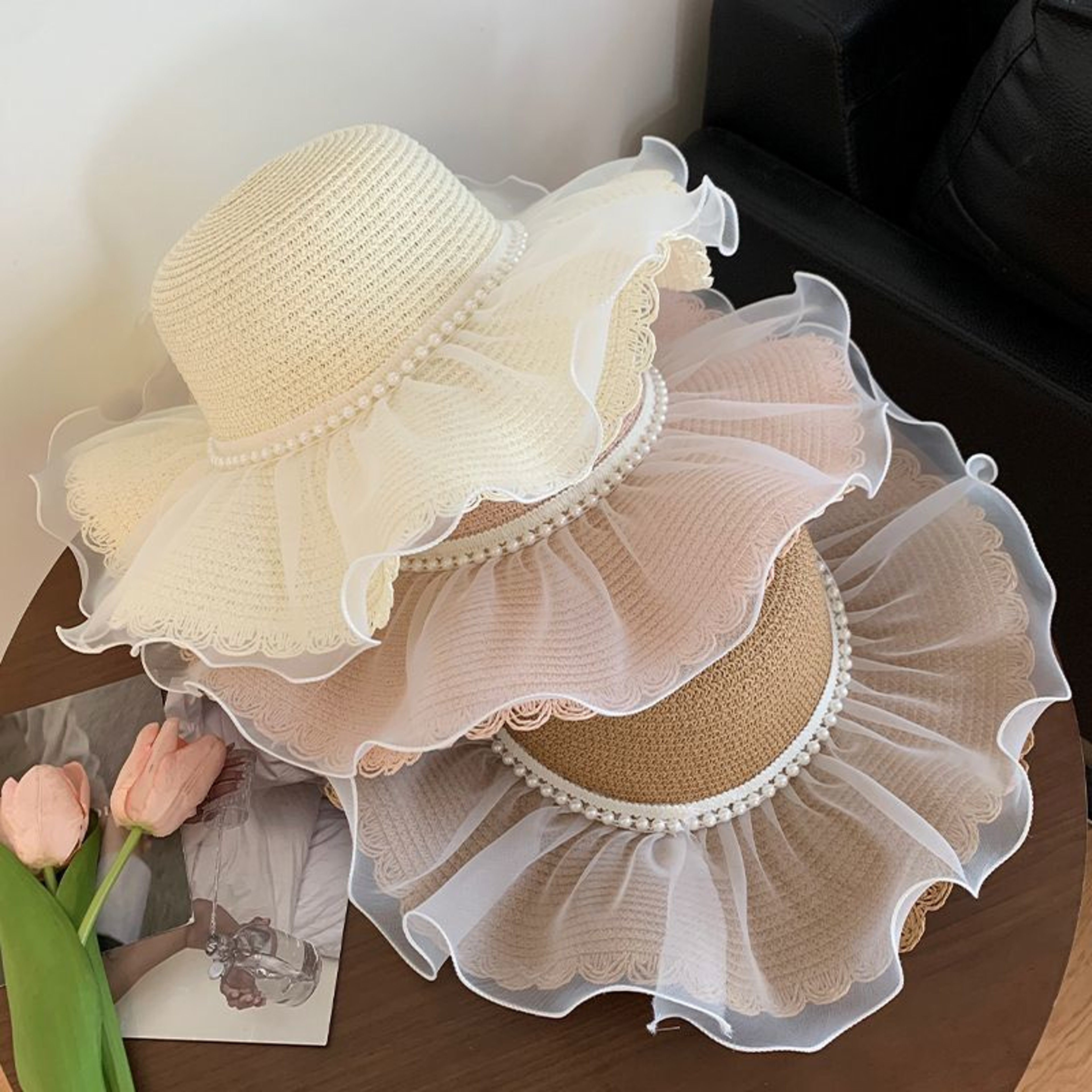 Elegant Wide Brim Women's Straw Hat – Korean Style Beach Vacation Sun Protection Hat – view 4