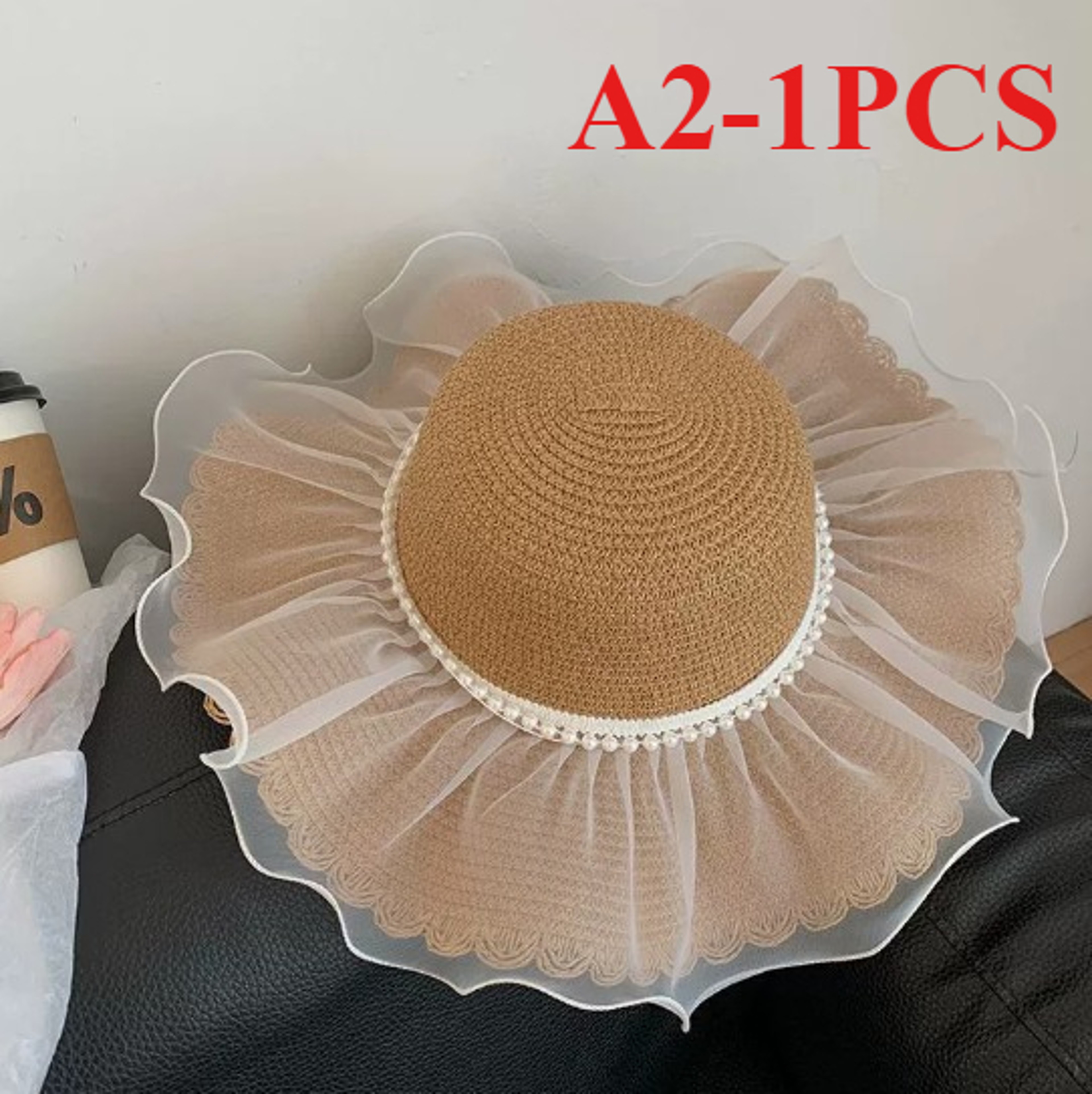 Elegant Wide Brim Women's Straw Hat – Korean Style Beach Vacation Sun Protection Hat – view 7
