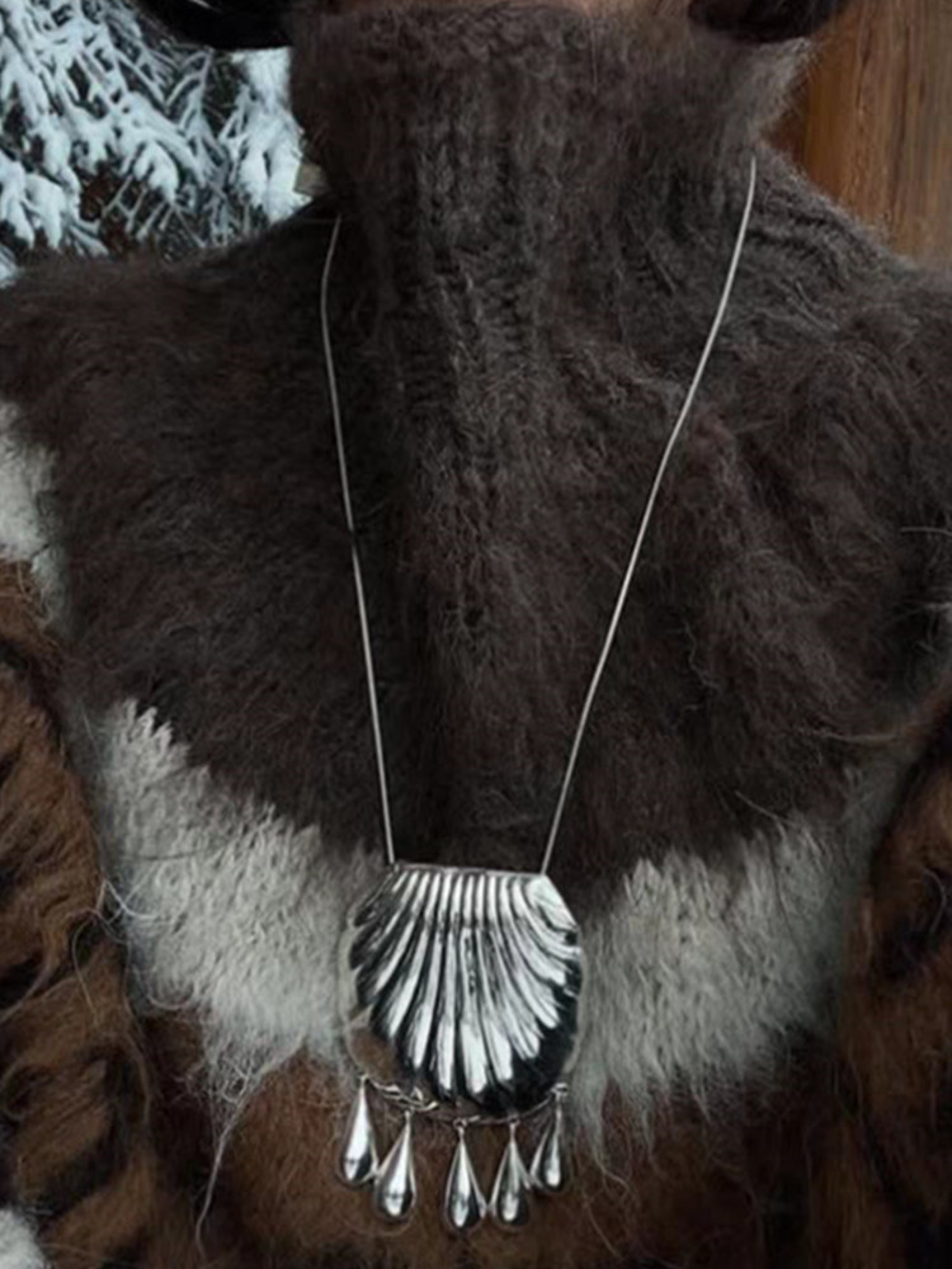 Vintage Inspired Shell Statement Necklace with Tassel Water Drop Pendant – view 3