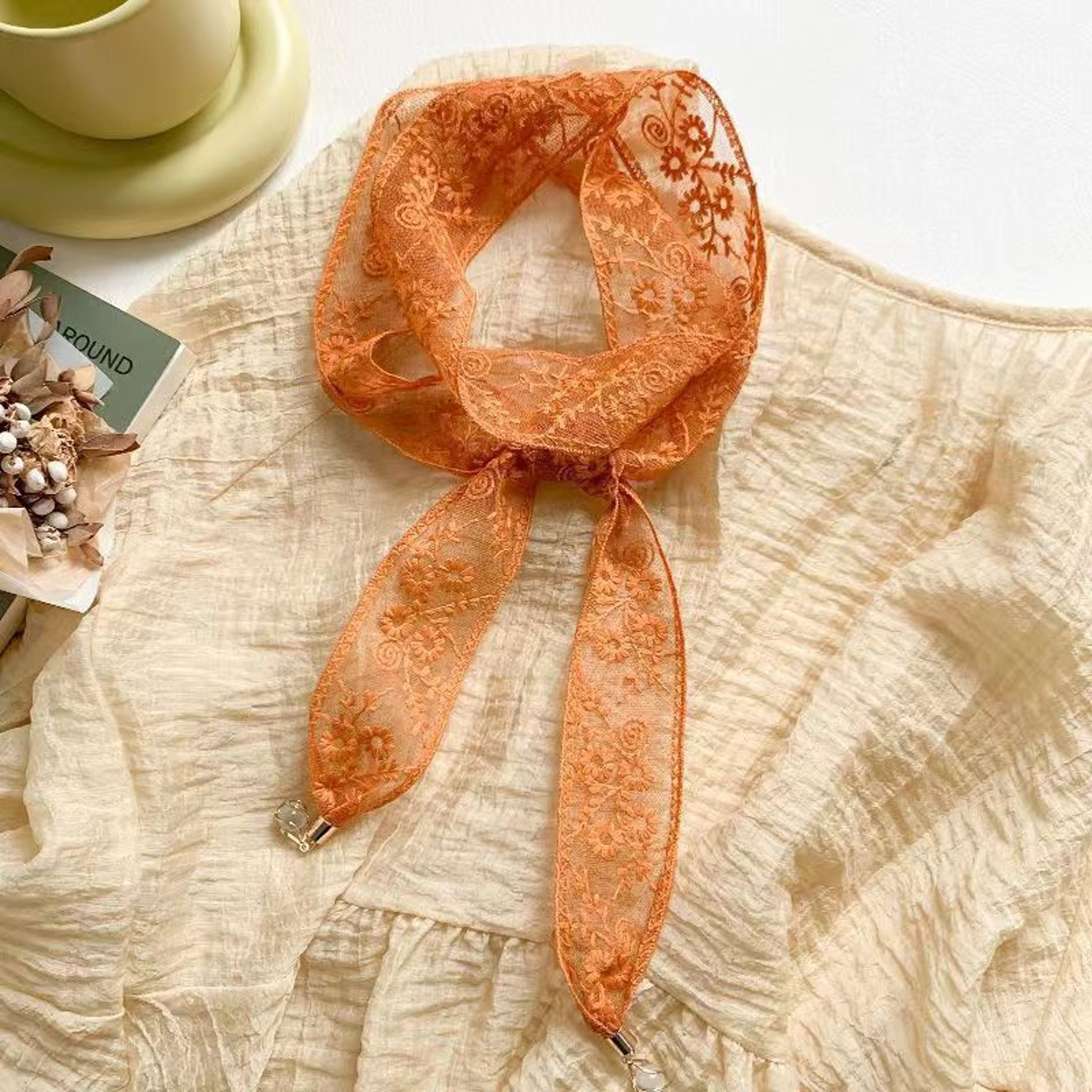 Vintage Floral Lace Headband with Rhinestone Pendant Ribbon Choker – view 7