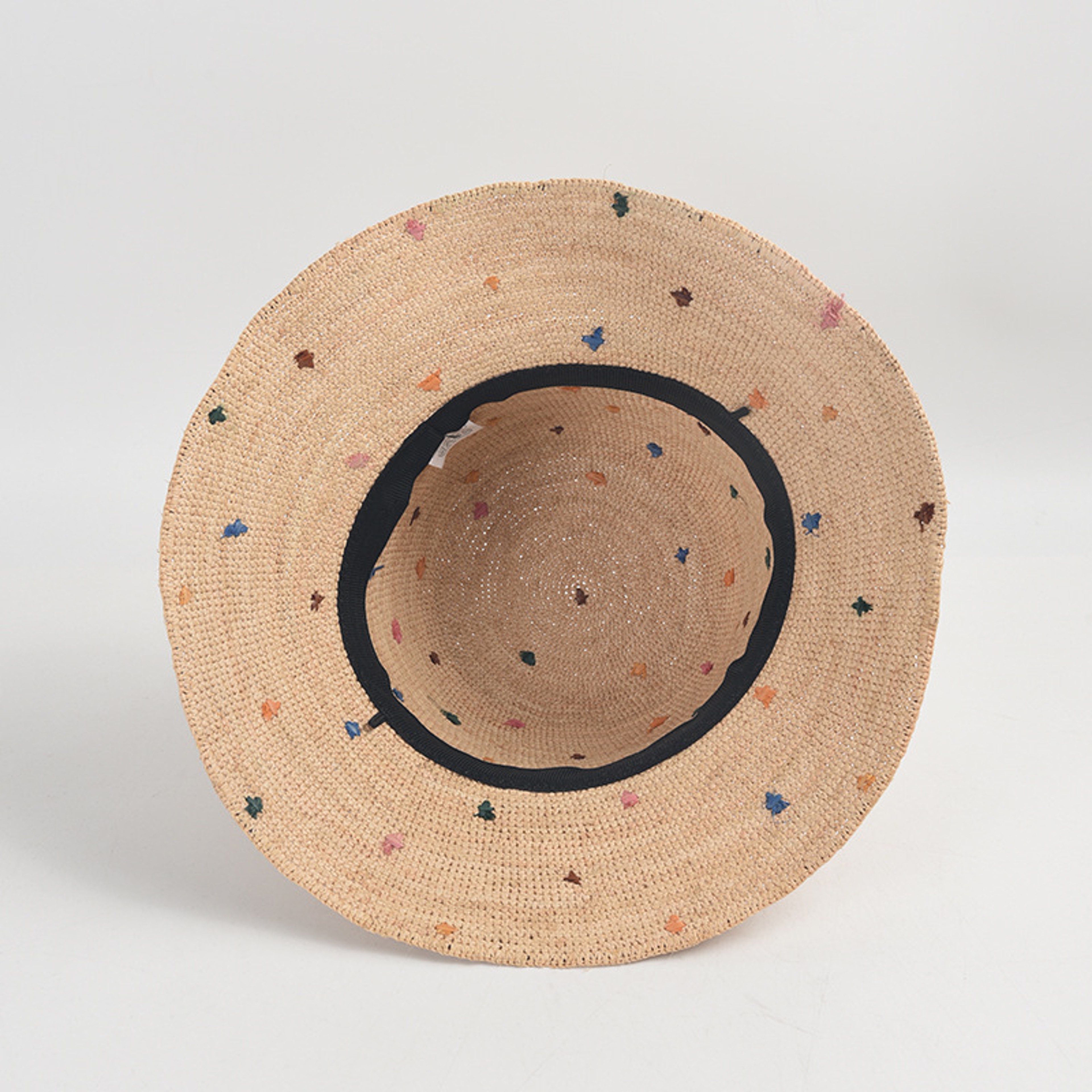 Hand Crocheted Raffia Straw Hat With Colorful Dots For Women 3