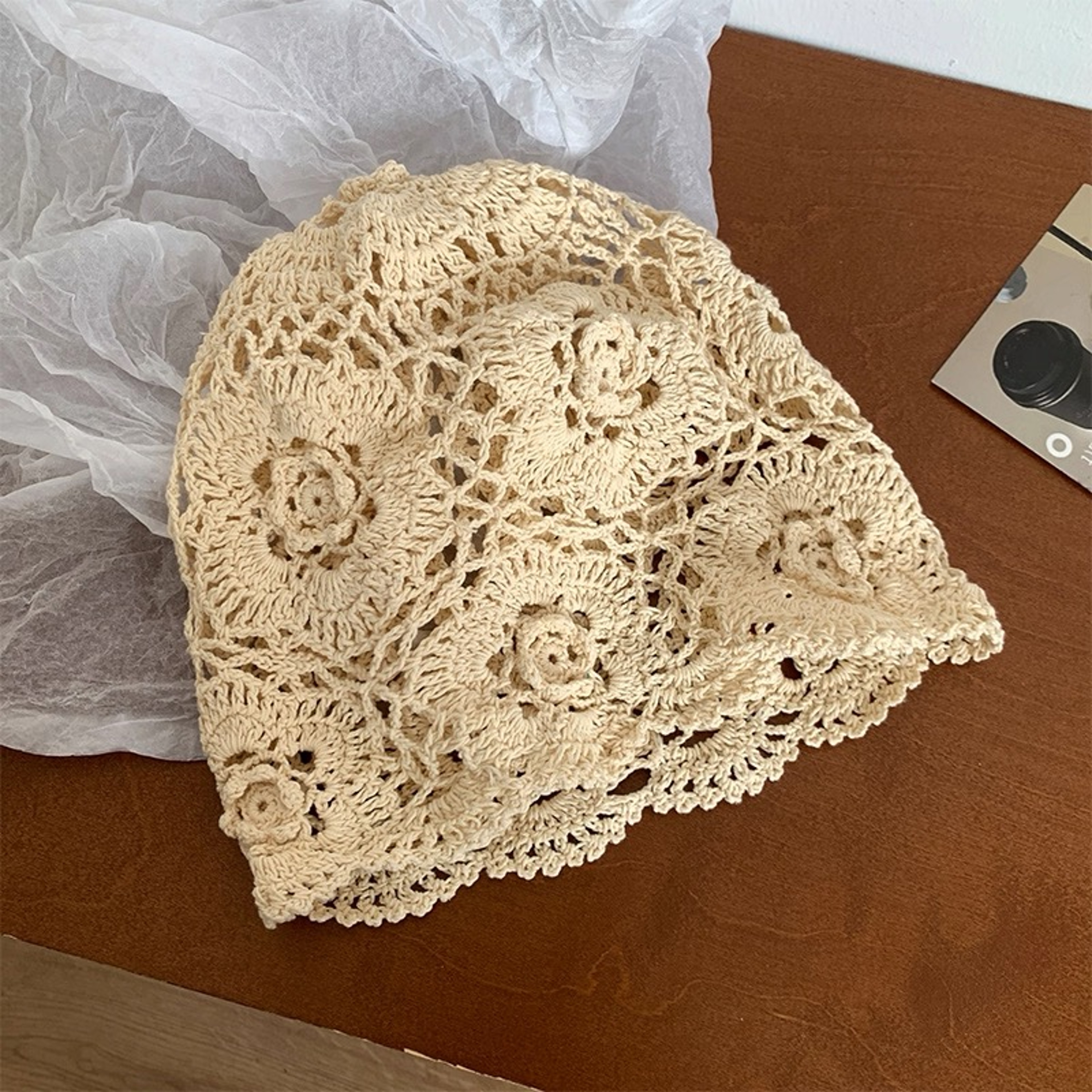 Handmade Crochet Flower Beanie  Artistic Boho Summer Knit Cap 7