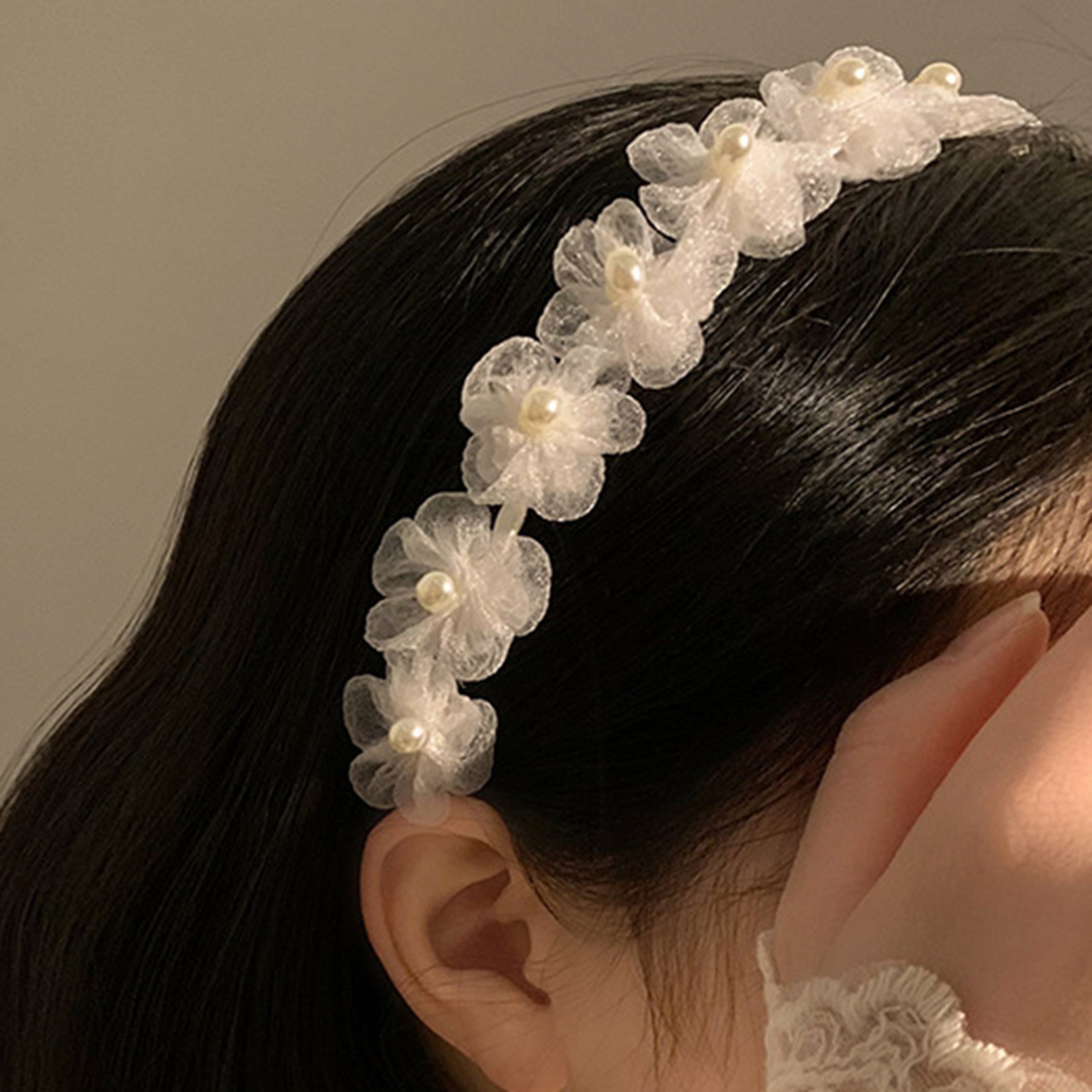 Elegant Pearl Flower Headband for Bridal and Fairy Aesthetic Hair Styling – view 2