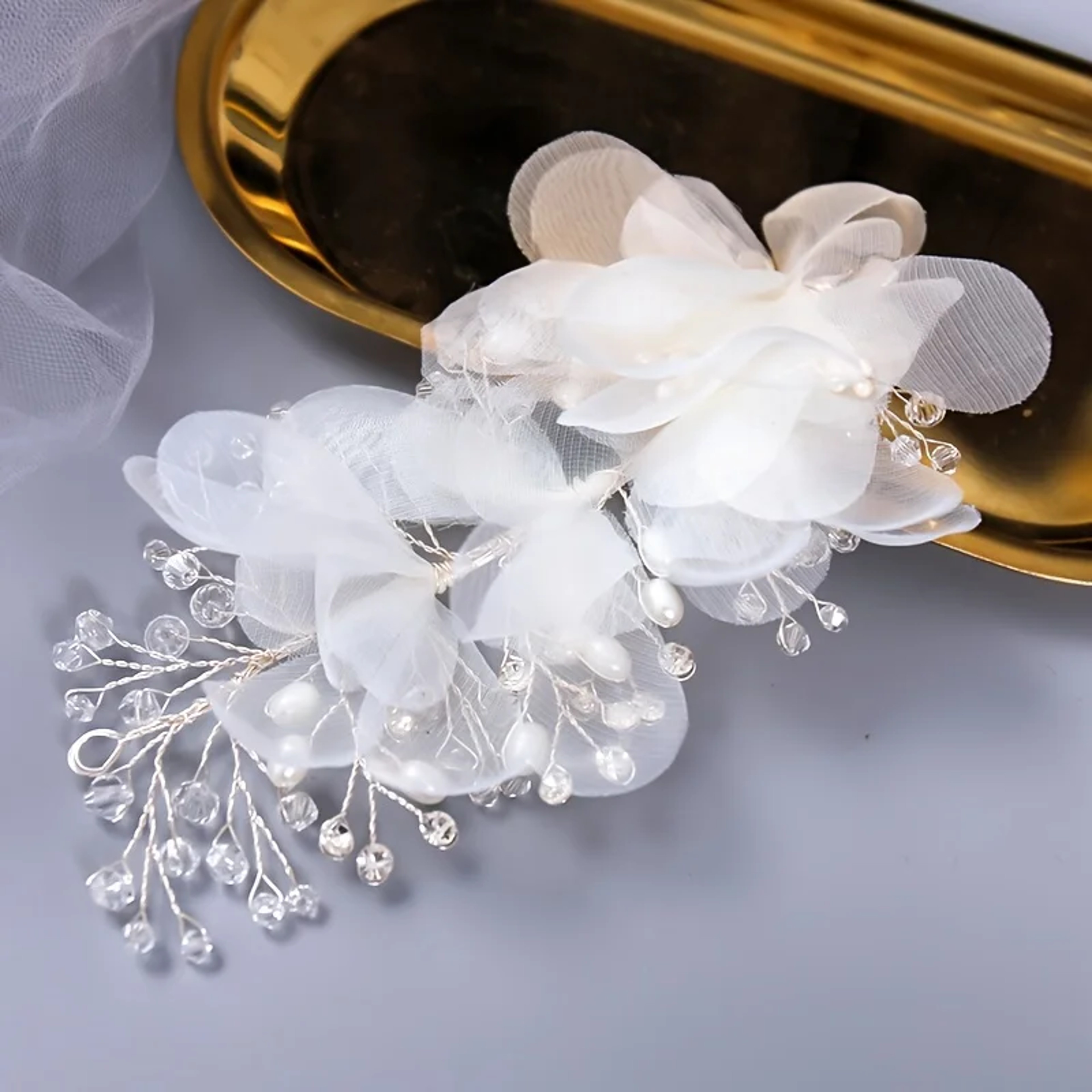 Handmade Crystal Flower Hair Clip for Bridal Wedding Hair Accessories – view 5