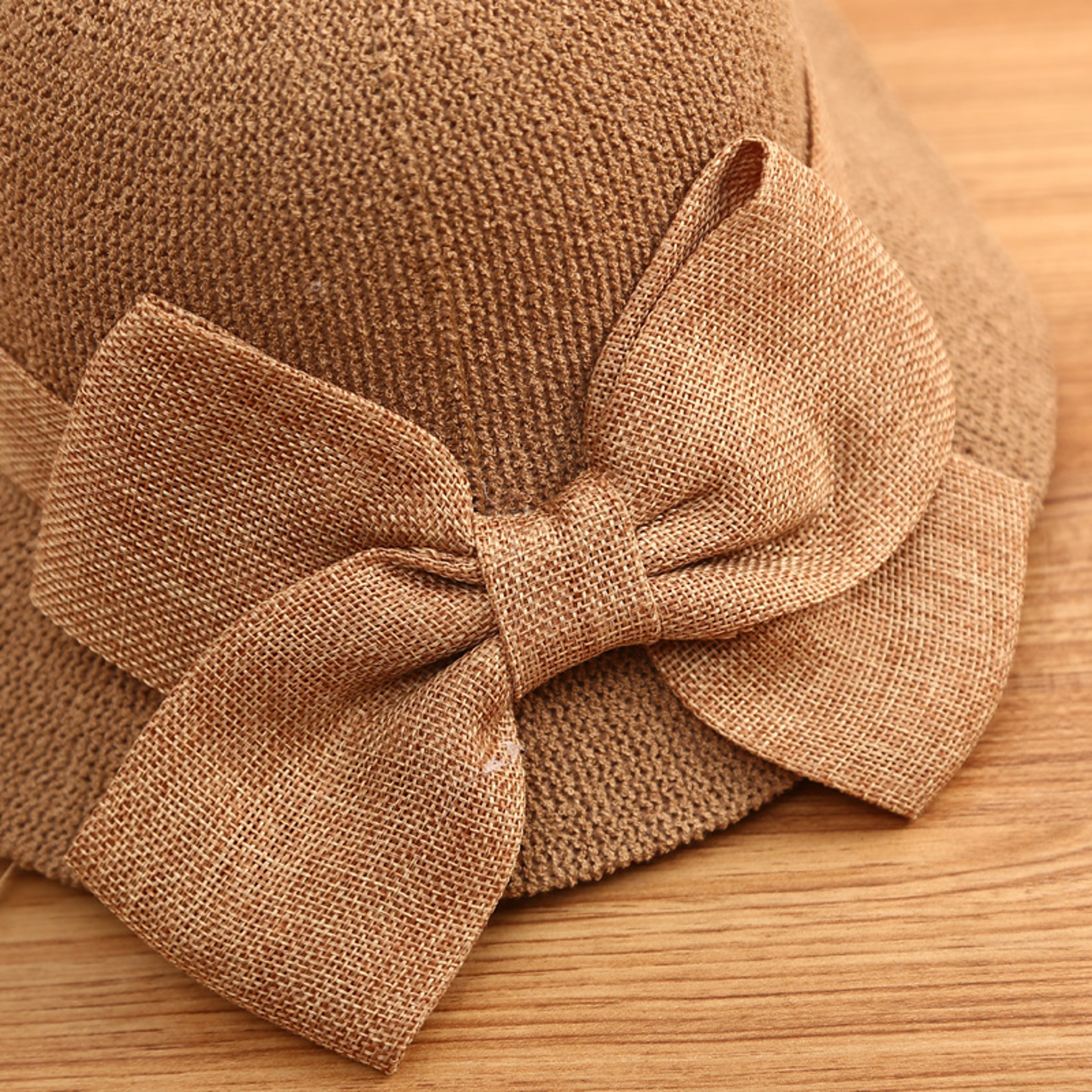 Foldable Straw Bucket Hat with Bow for Women and Children – view 5