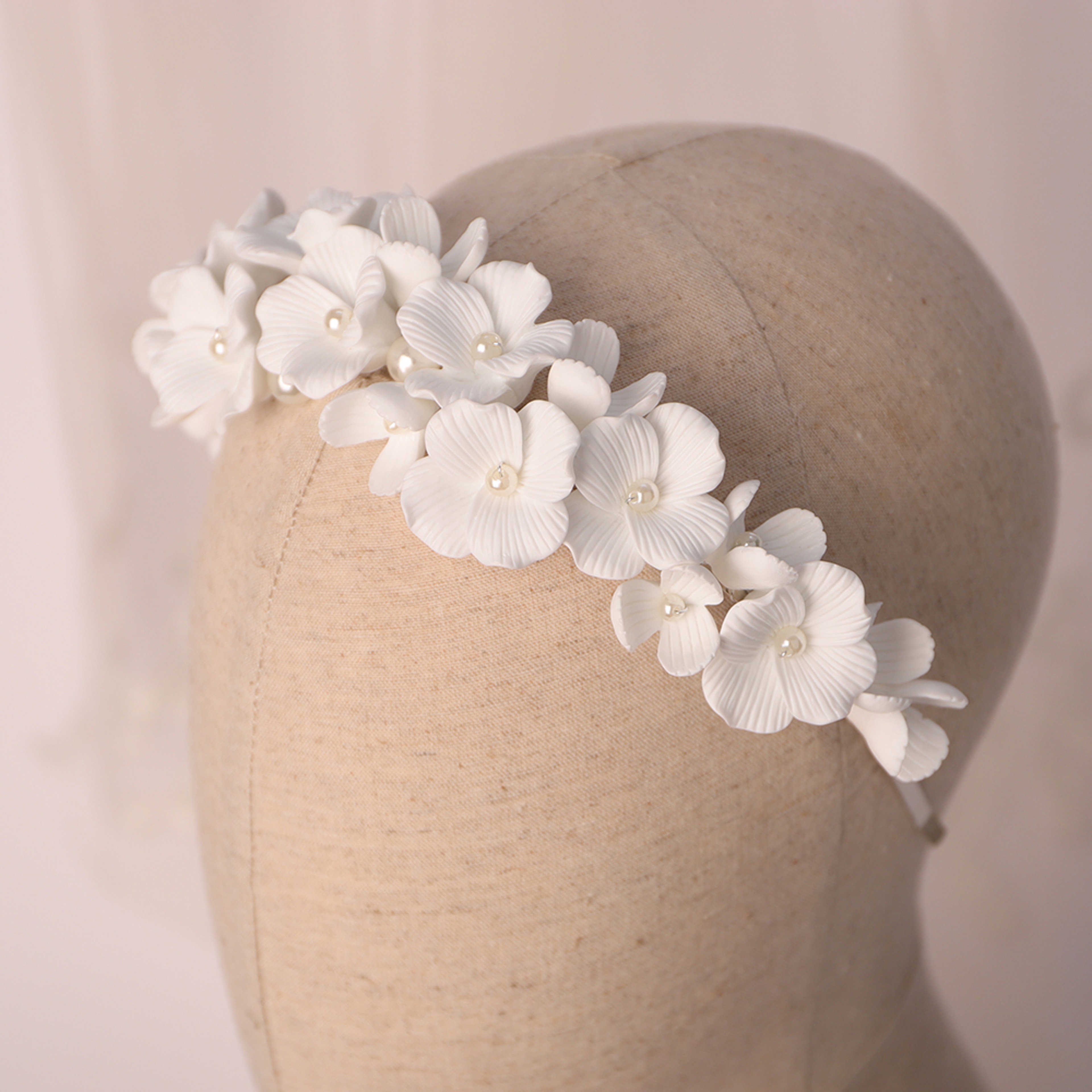 Handmade Bridal Flower Crown with Pearls – Elegant Floral Wedding Headpiece & Pearl Tiara for Brides – view 3