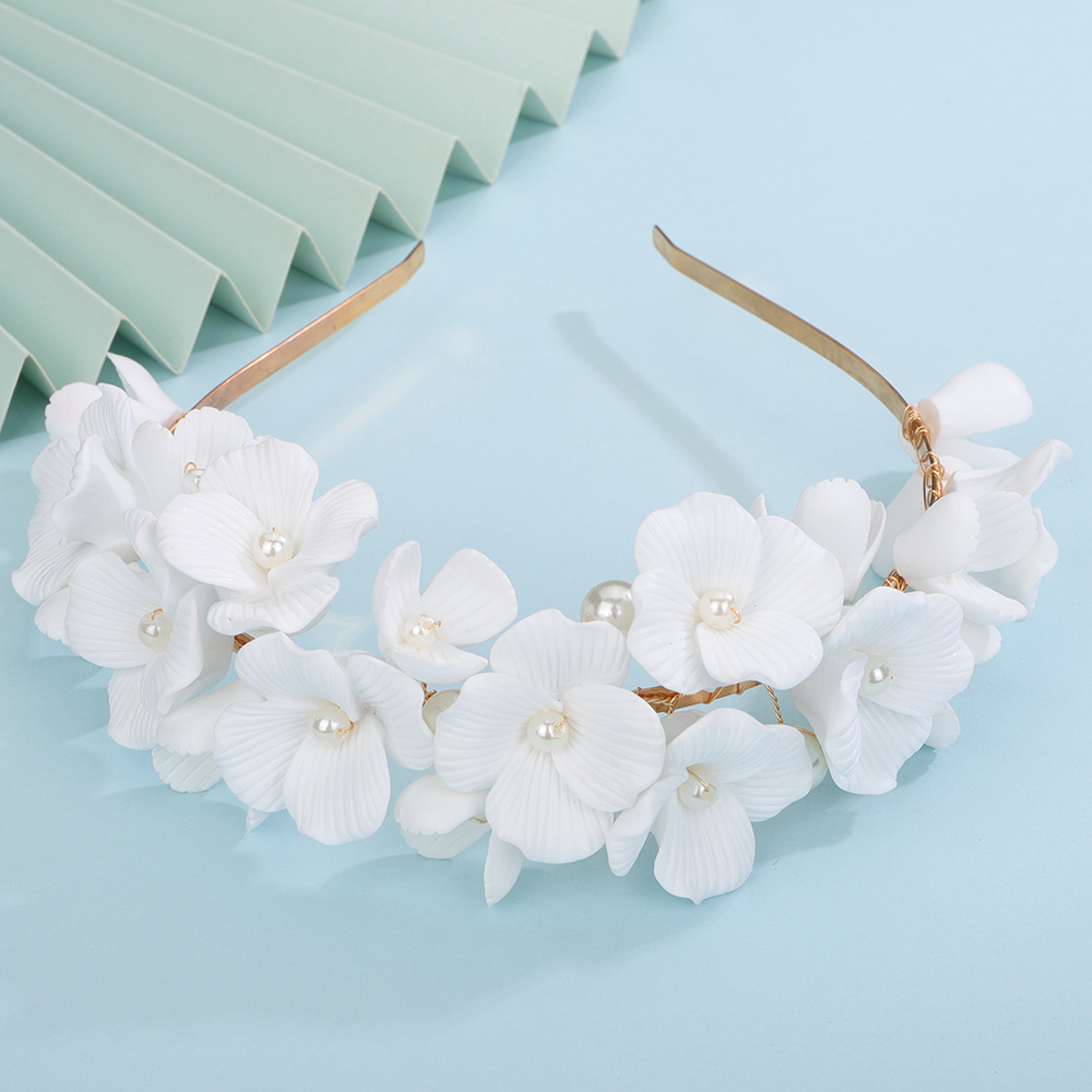 Handmade Bridal Flower Crown with Pearls – Elegant Floral Wedding Headpiece & Pearl Tiara for Brides – view 4