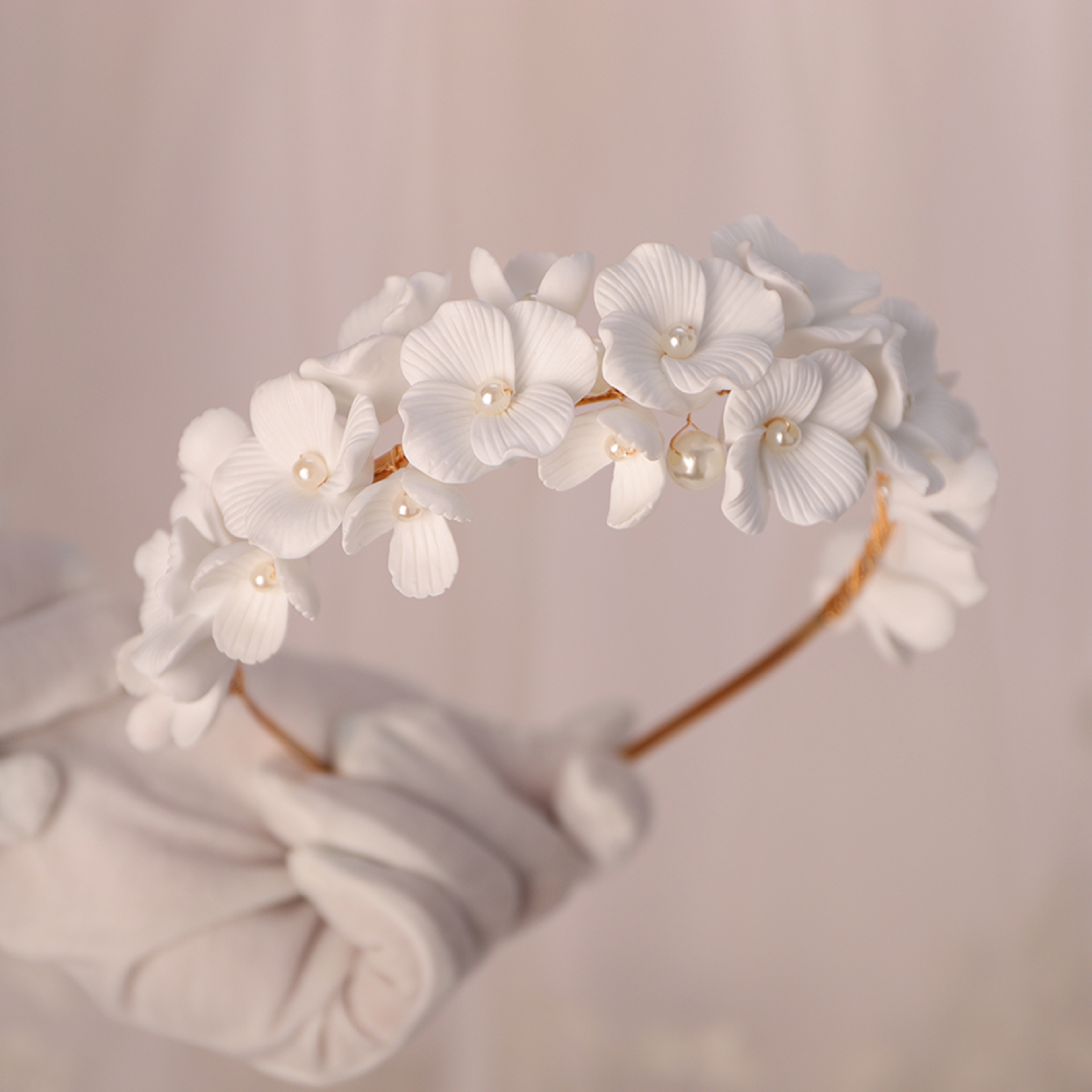 Handmade Bridal Flower Crown with Pearls – Elegant Floral Wedding Headpiece & Pearl Tiara for Brides – view 6