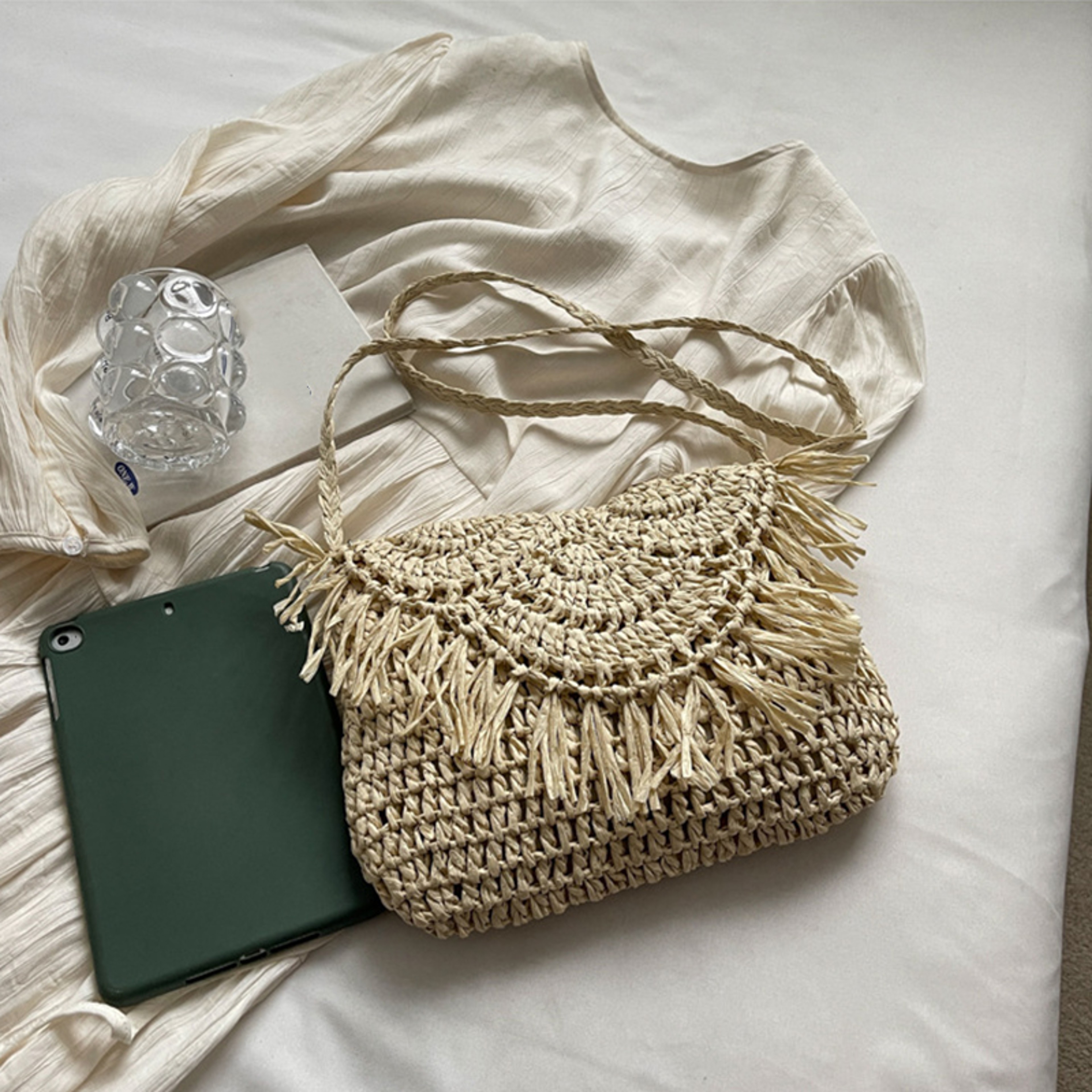 Boho Chic Straw Crossbody Bag Woven Rattan Envelope Handbag with Tassels – view 5