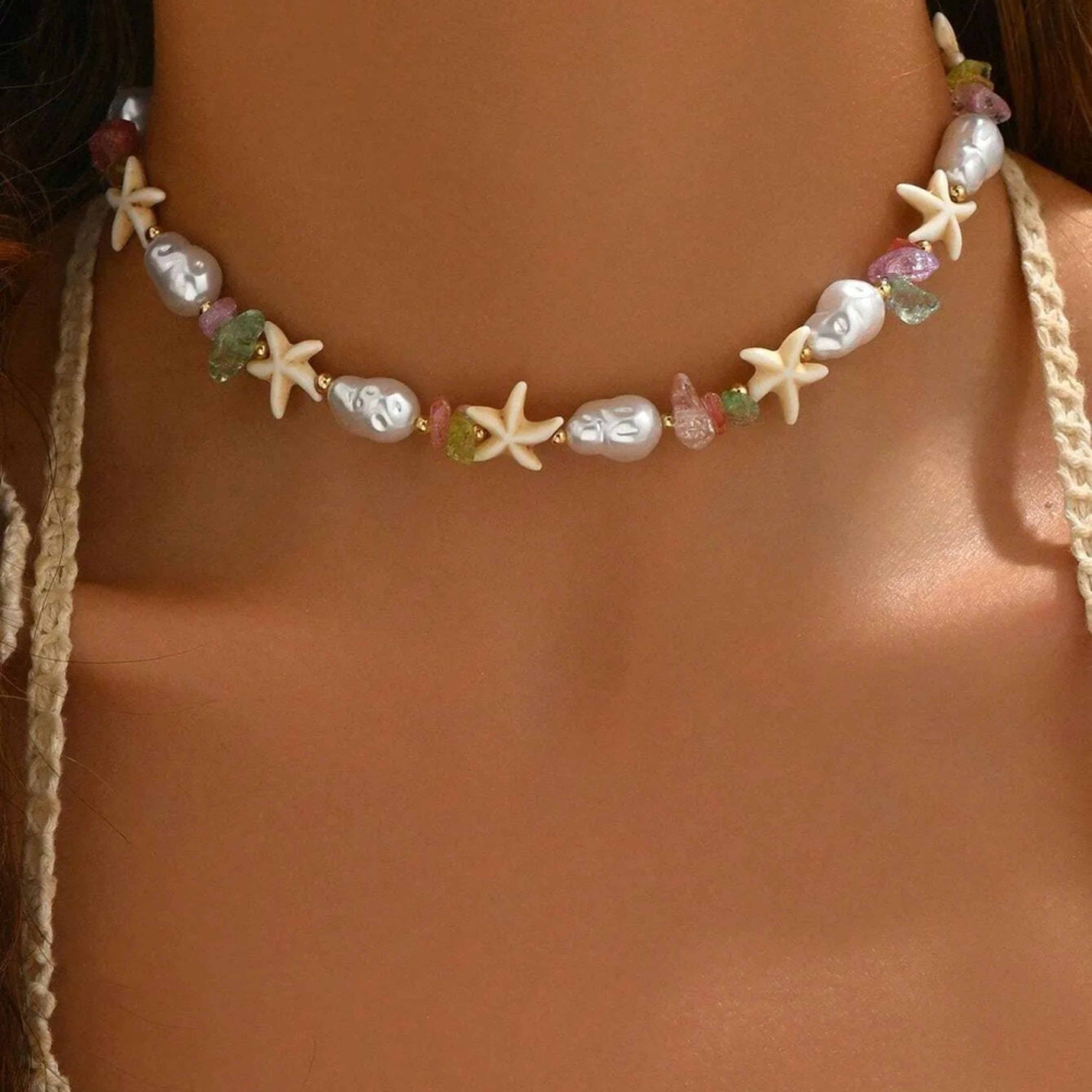 Bohemian Starfish Pearl Choker Necklace Handmade Coastal Beach Jewelry Gift for Women – view 14