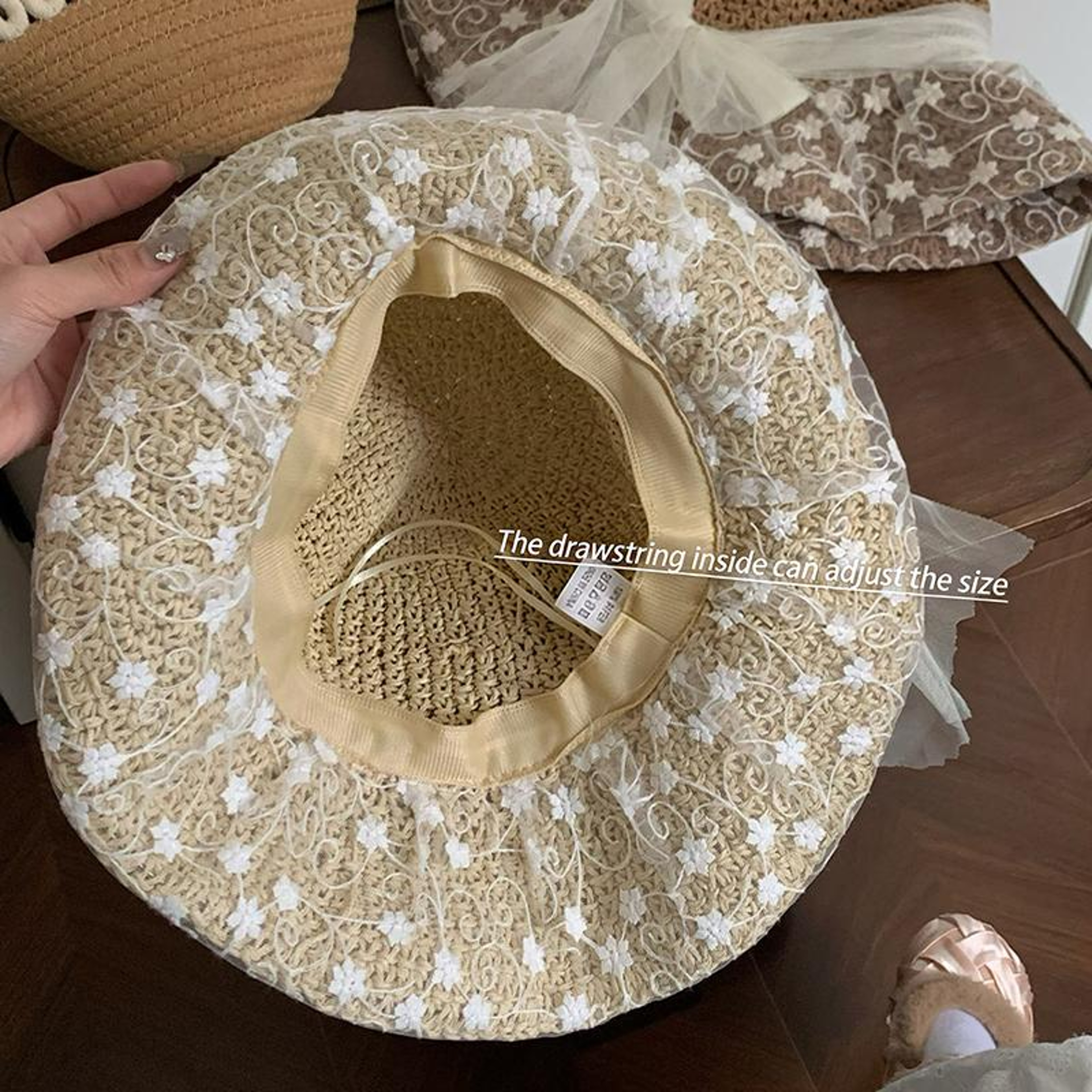 Elegant Lace Bow Straw Sun Hat for Women Foldable Summer Travel Hat – view 5