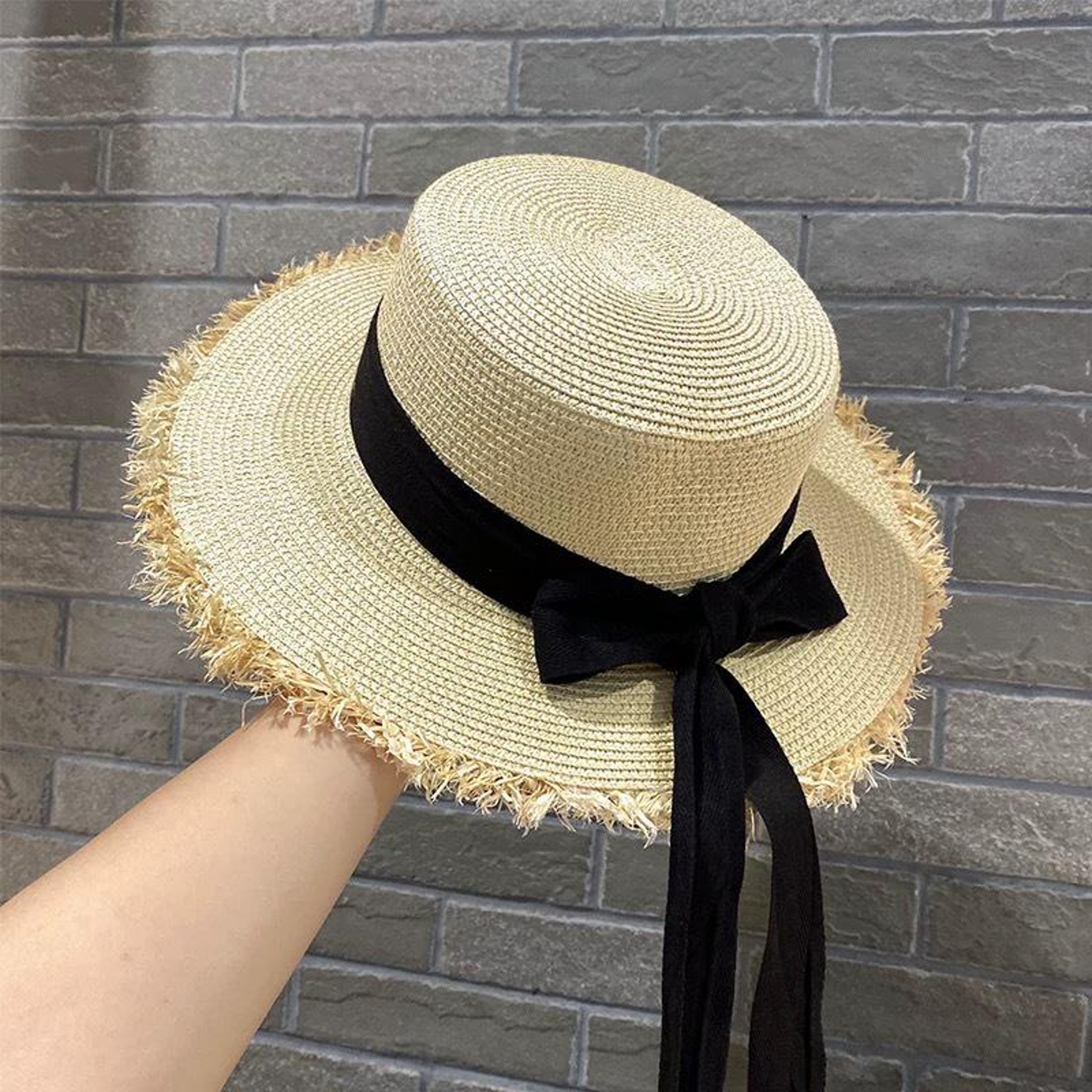 Elegant Lace Bow Straw Sun Hat for Women Foldable Summer Travel Hat – view 12