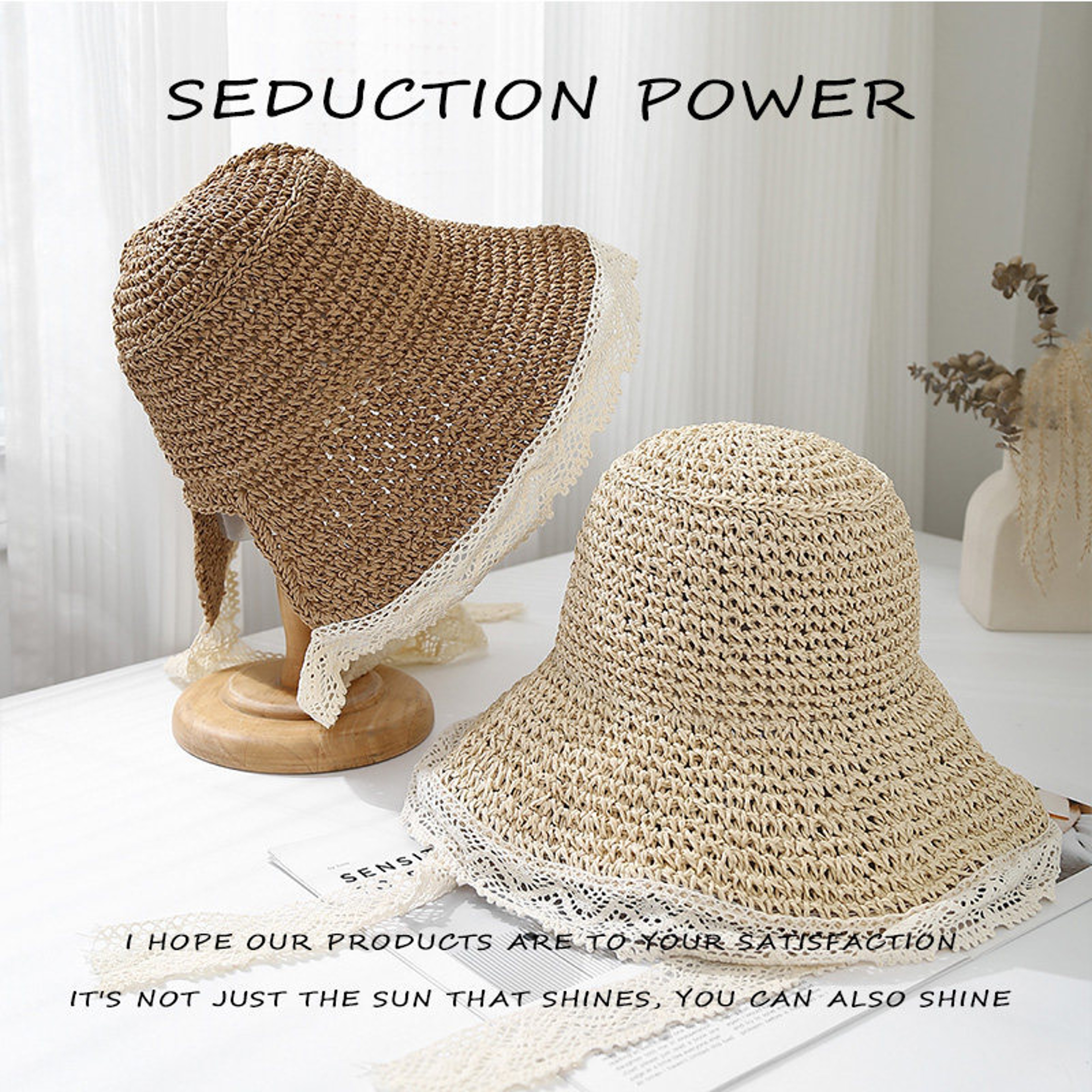 Elegant Lace Bow Womens Straw Sun Hat – Foldable Wide Brim Beach Hat – view 1
