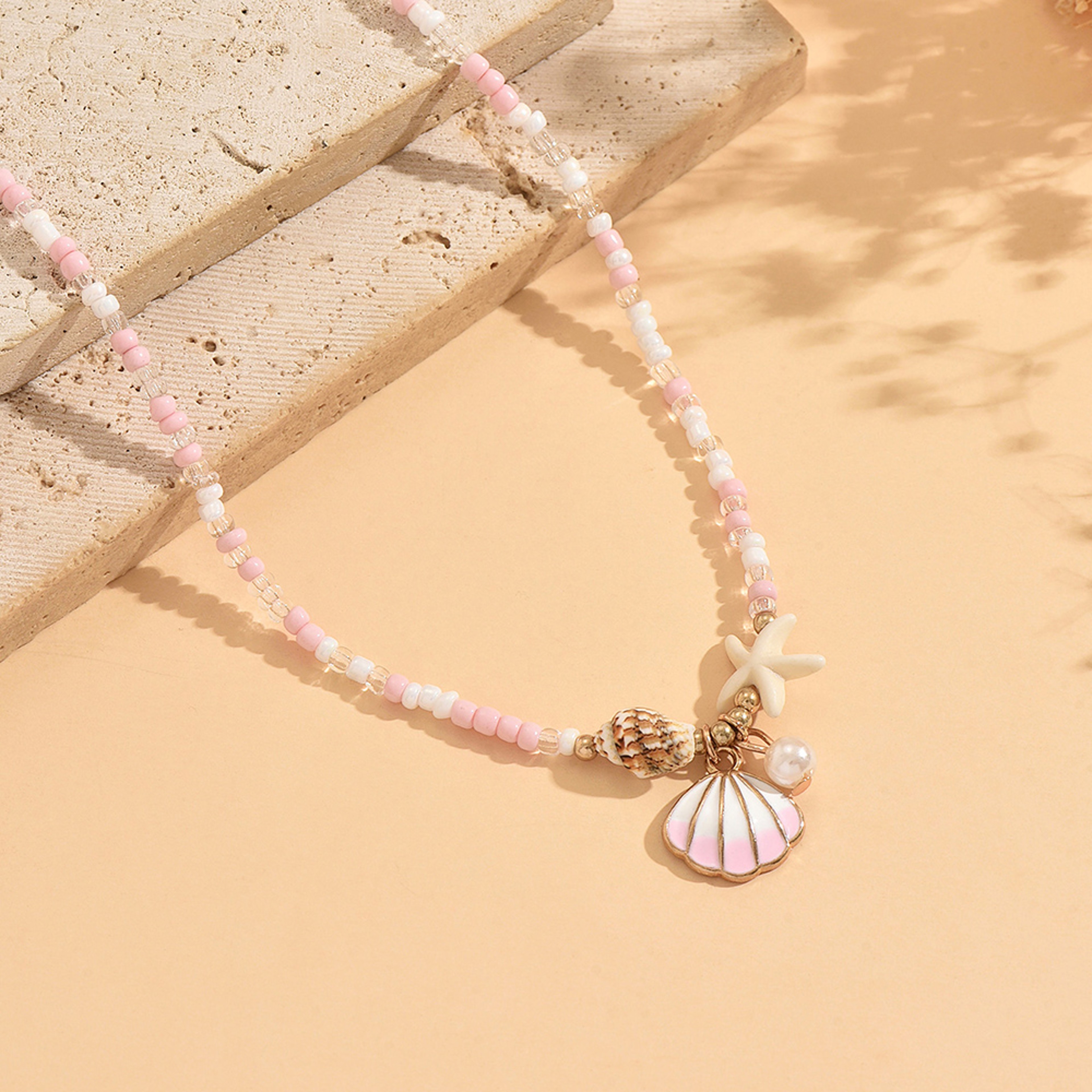 Boho Beach Necklace with Starfish and Faux Pearl Pendant – Trendy Summer Beaded Choker for Women – view 6