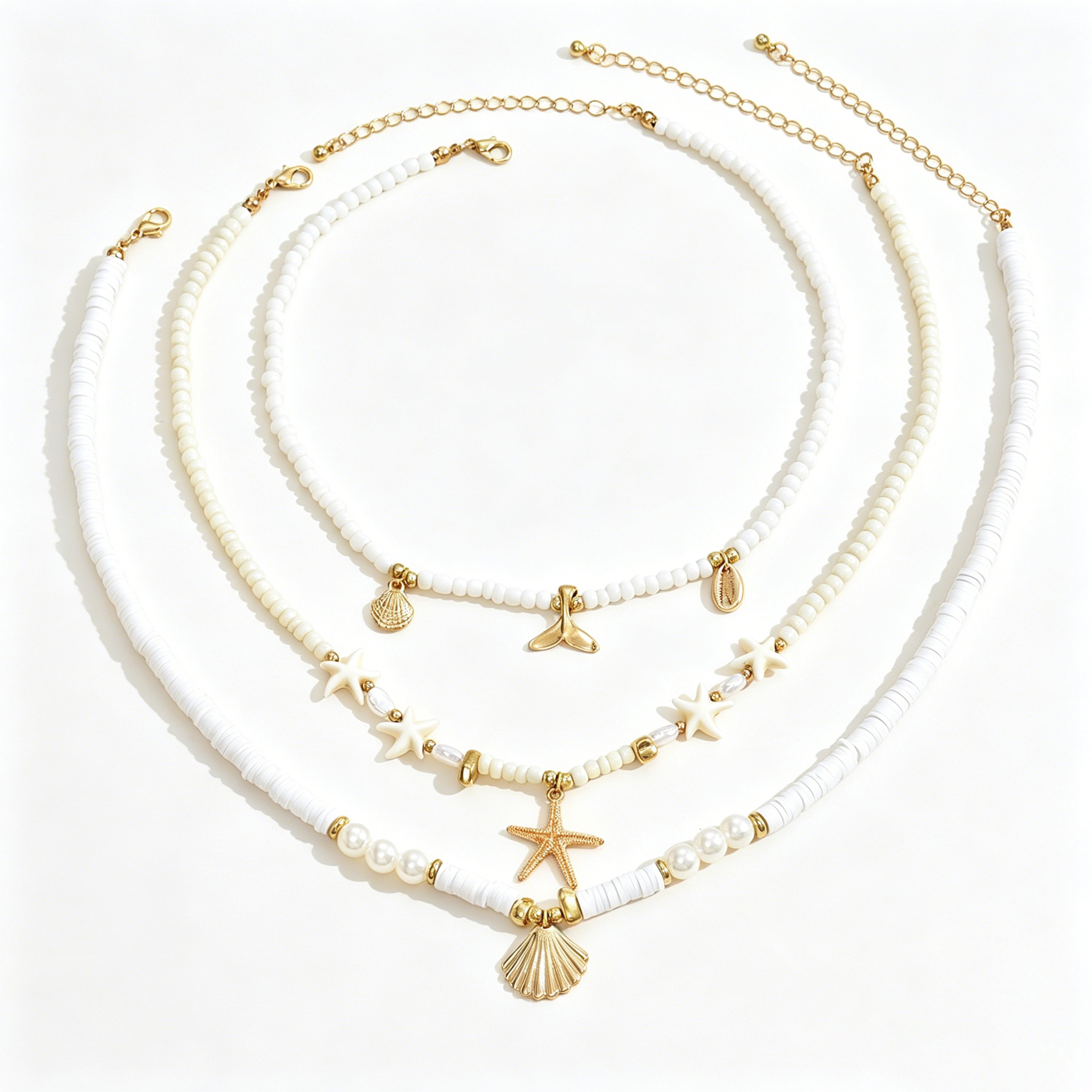 Layered Boho Beach Jewelry Set Ocean Inspired Starfish Shell and Pearl Pendant Necklace for Summer Vacation – view 6