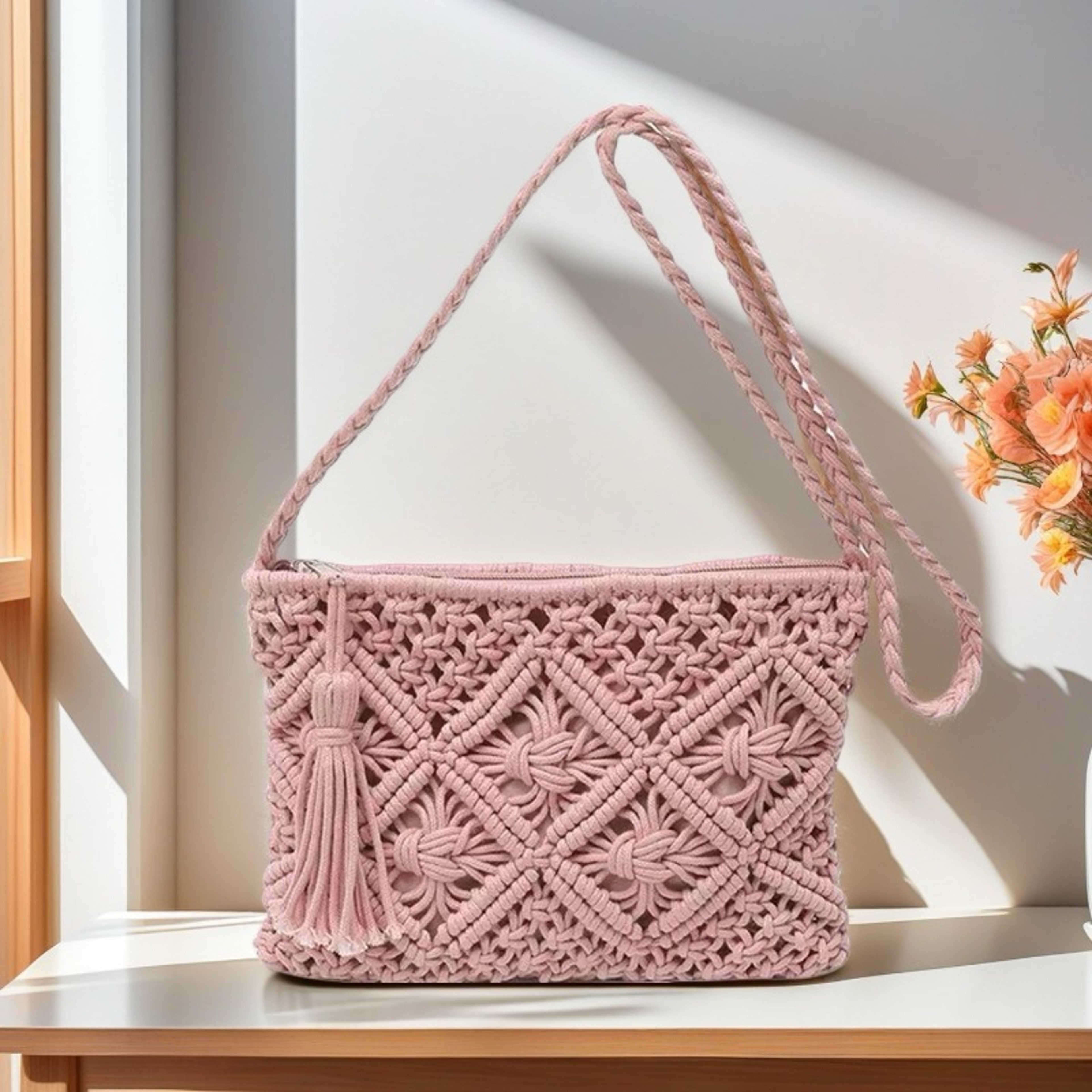 Boho Crochet Bag: Lightweight Summer Beach Tote and Woven Shoulder Purse for Women – view 4