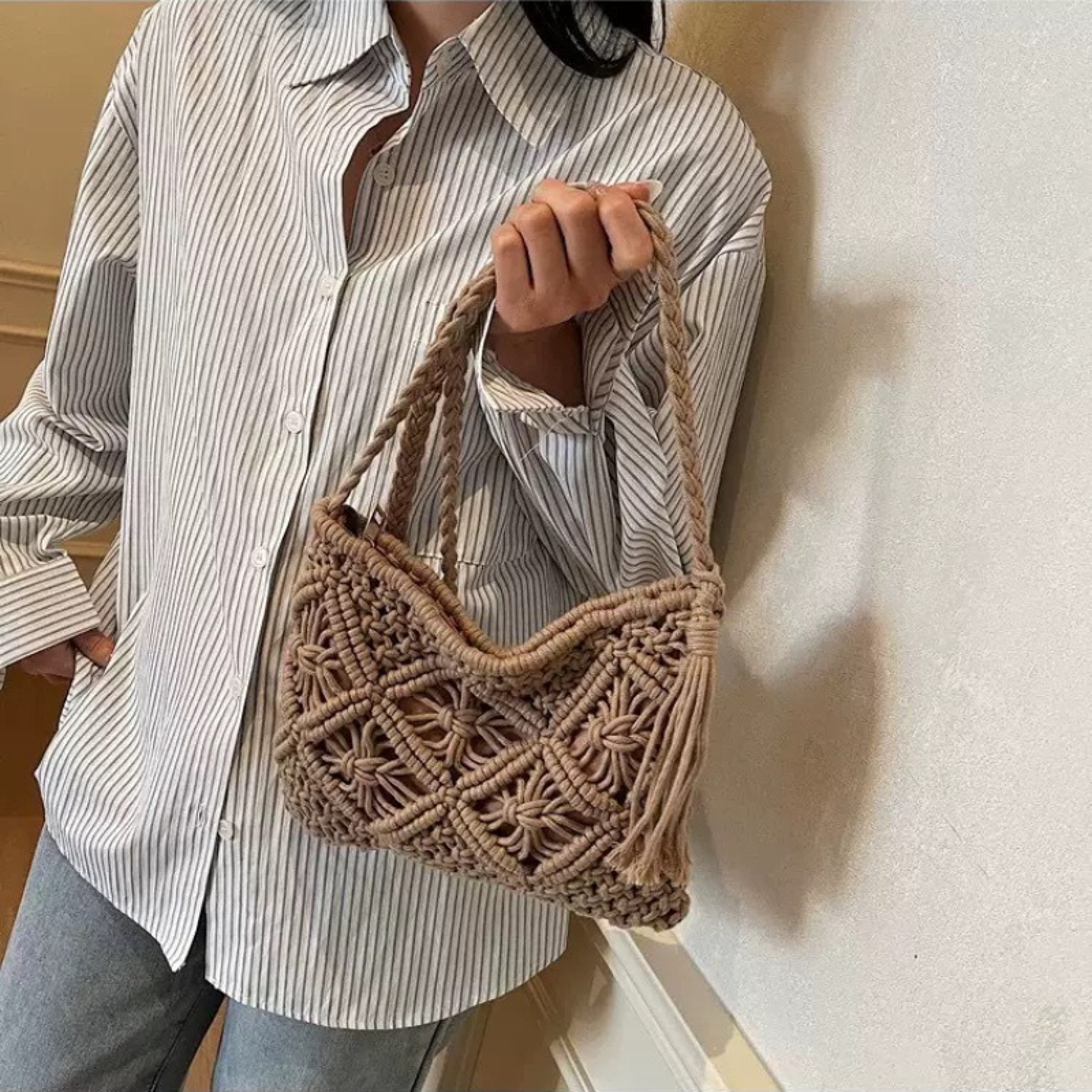 Boho Crochet Bag: Lightweight Summer Beach Tote and Woven Shoulder Purse for Women – view 7