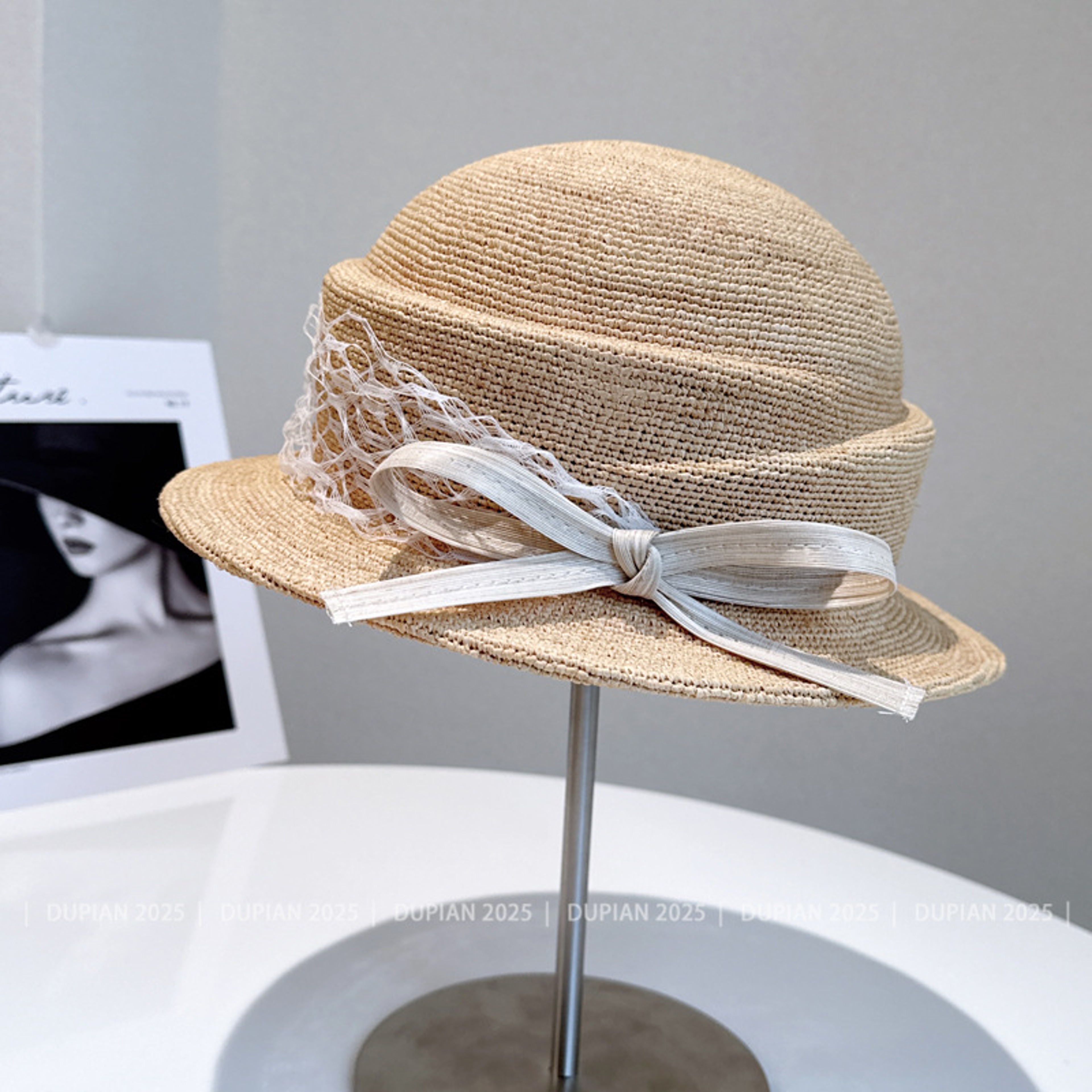 French Hepburn Style Natural Straw Beach Hat for Women Vintage Basin Sun Hat – view 1