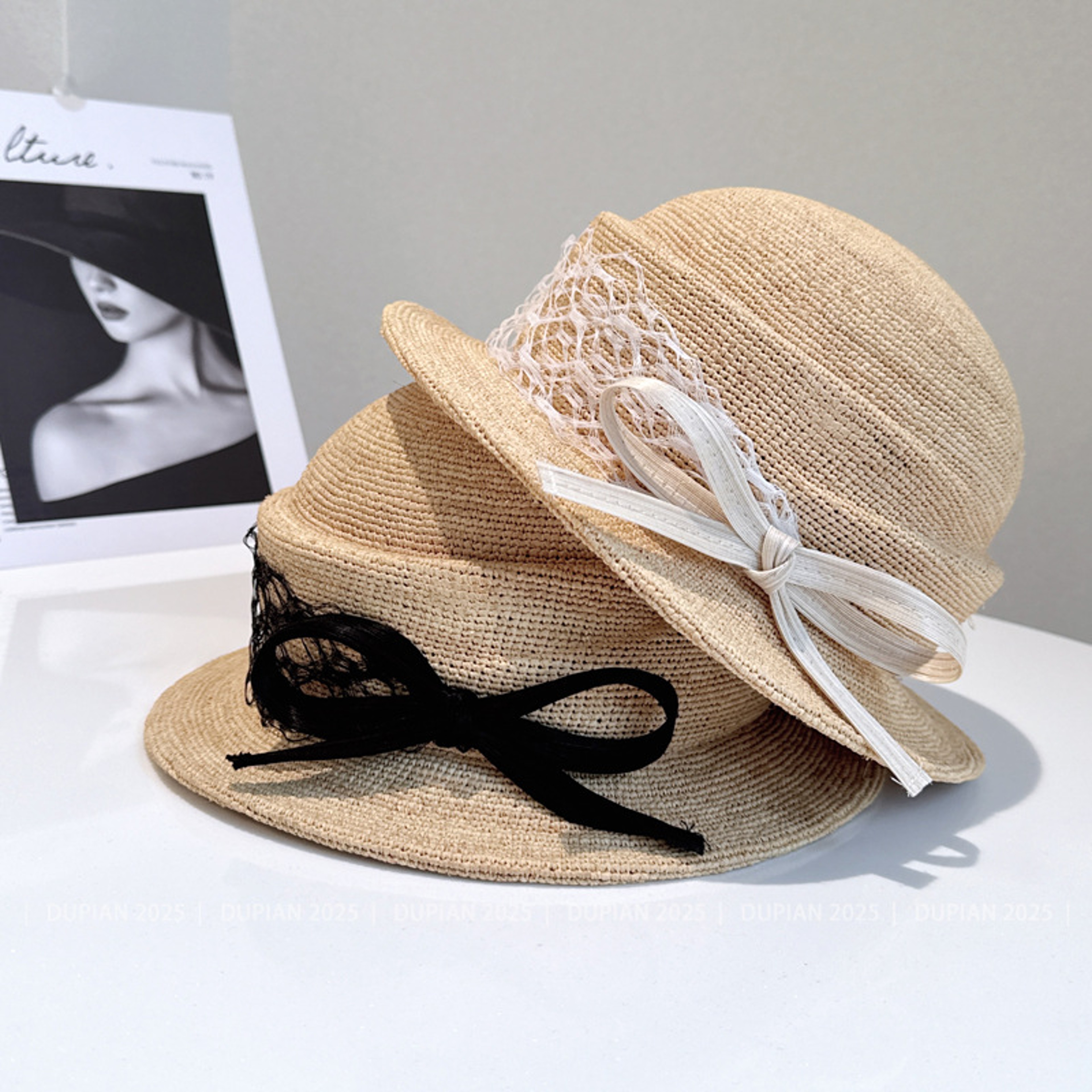 French Hepburn Style Natural Straw Beach Hat for Women Vintage Basin Sun Hat – view 4