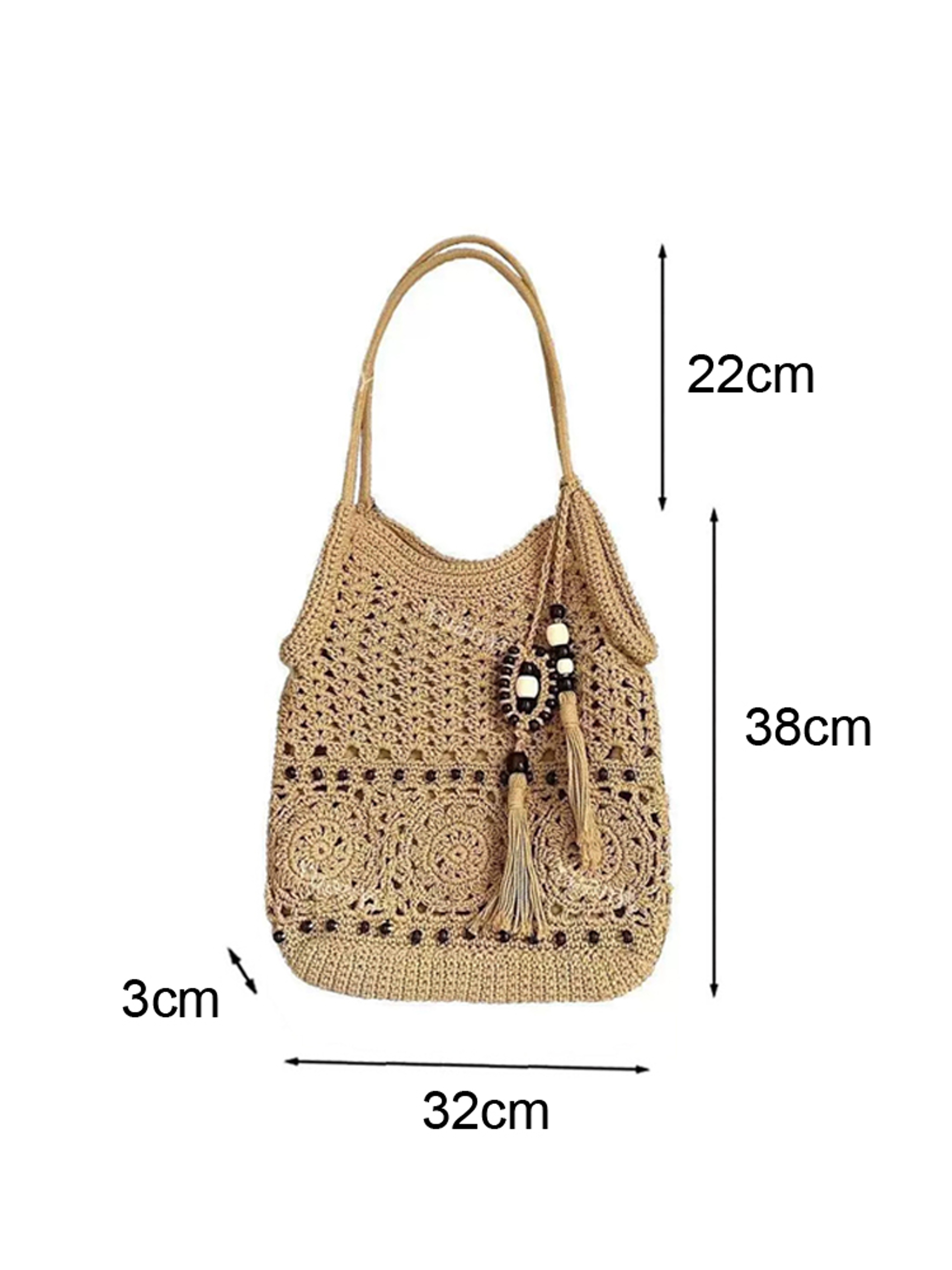 Hylhexyr Bohemian Tote Bag: Cotton Woven Shoulder Bag with Wooden Bead Tassel – view 2