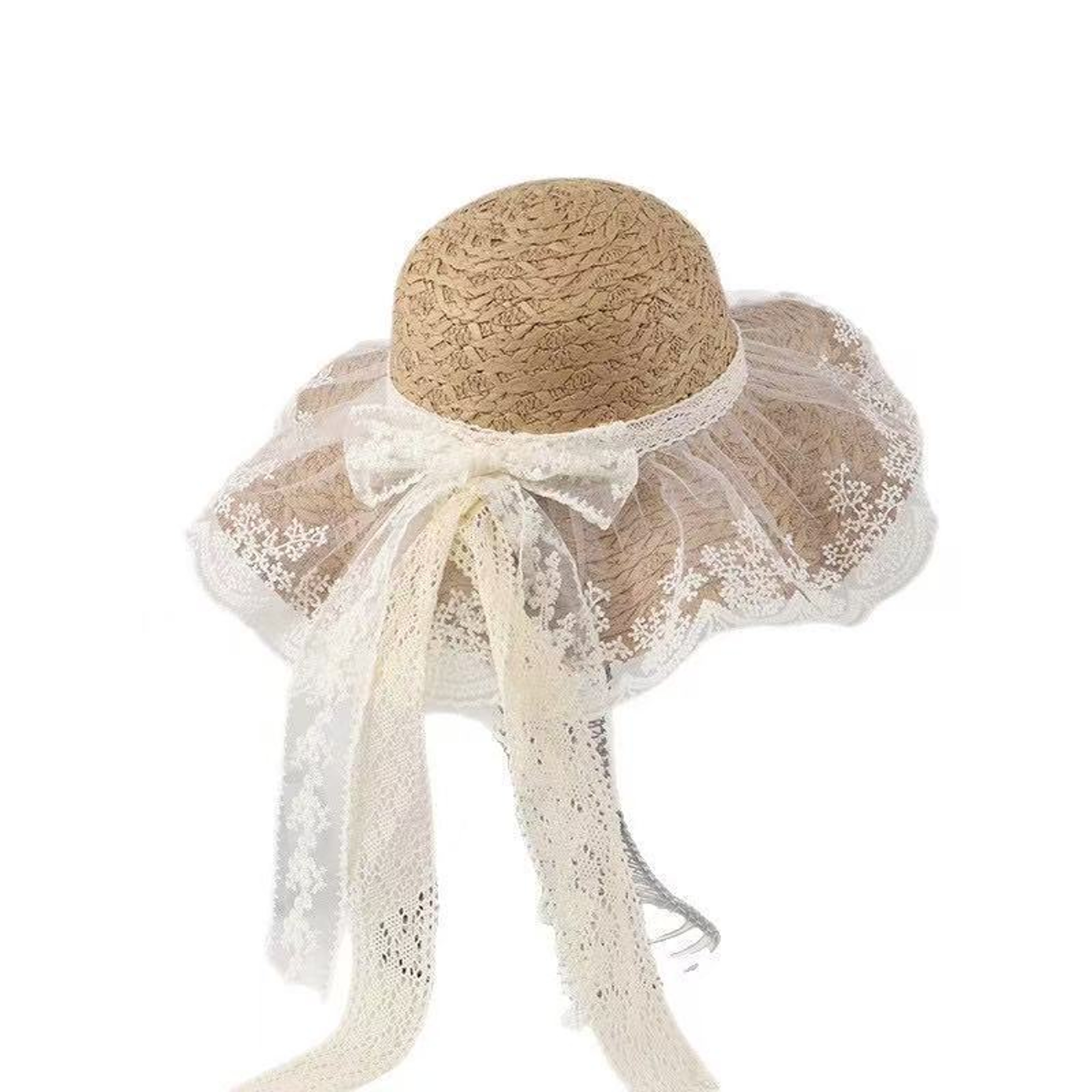 Elegant Lace Bow Straw Sun Hat for Women – Wide Brim Packable Beach Hat for Summer Vacation – view 6