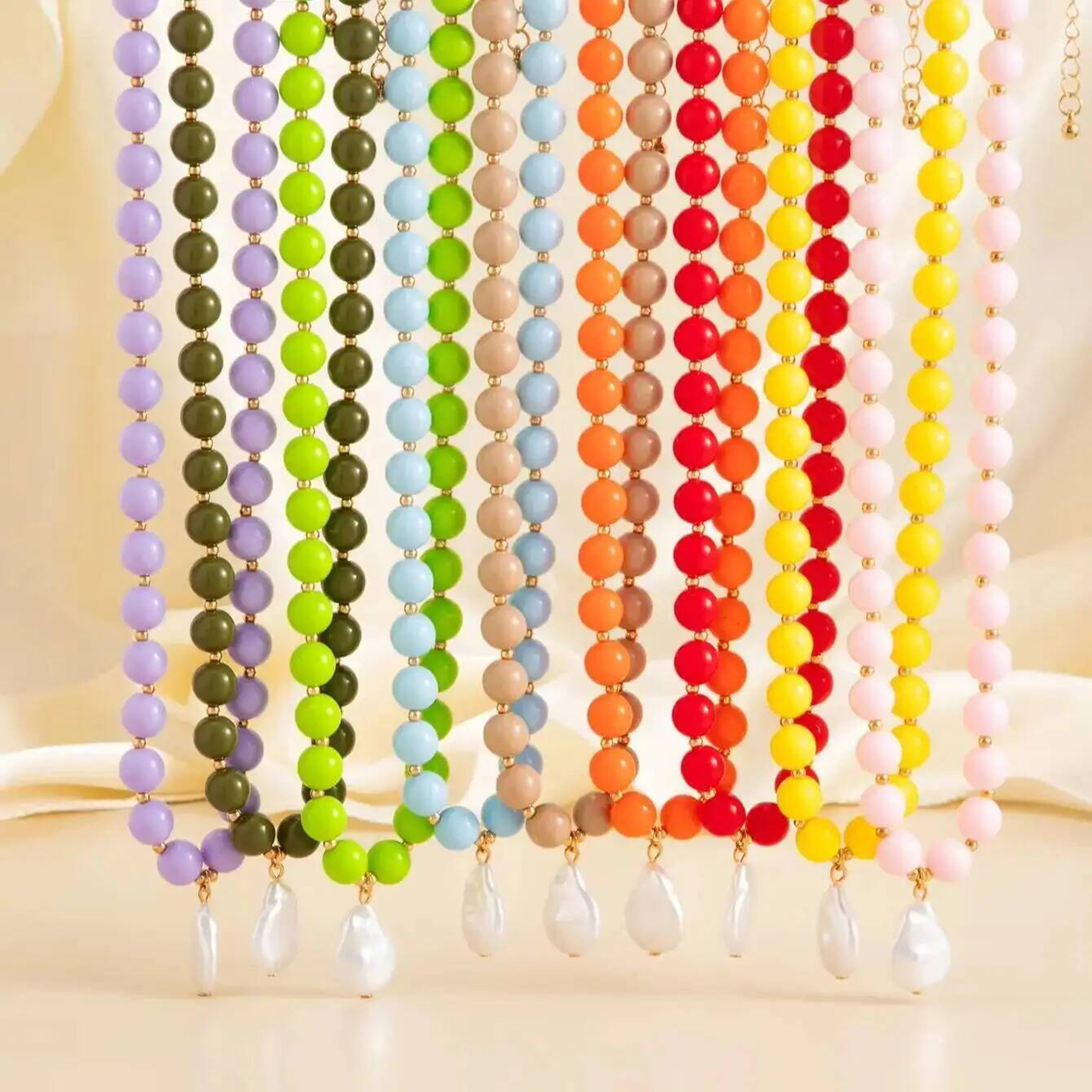 Bohemian Colorful Beaded Necklace with Baroque Imitation Pearl Pendant Statement Jewelry for Women – view 5