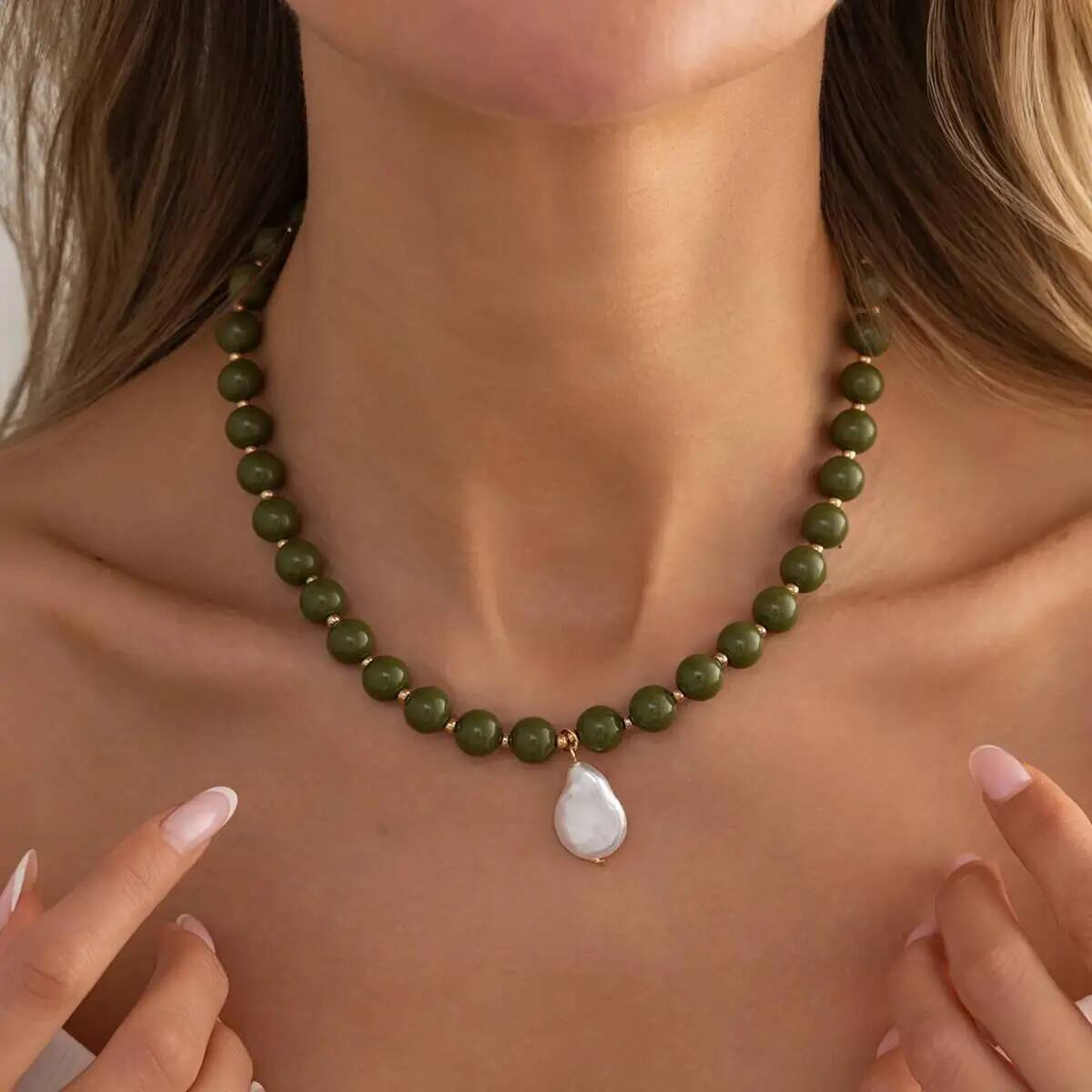 Bohemian Colorful Beaded Necklace with Baroque Imitation Pearl Pendant Statement Jewelry for Women – view 9