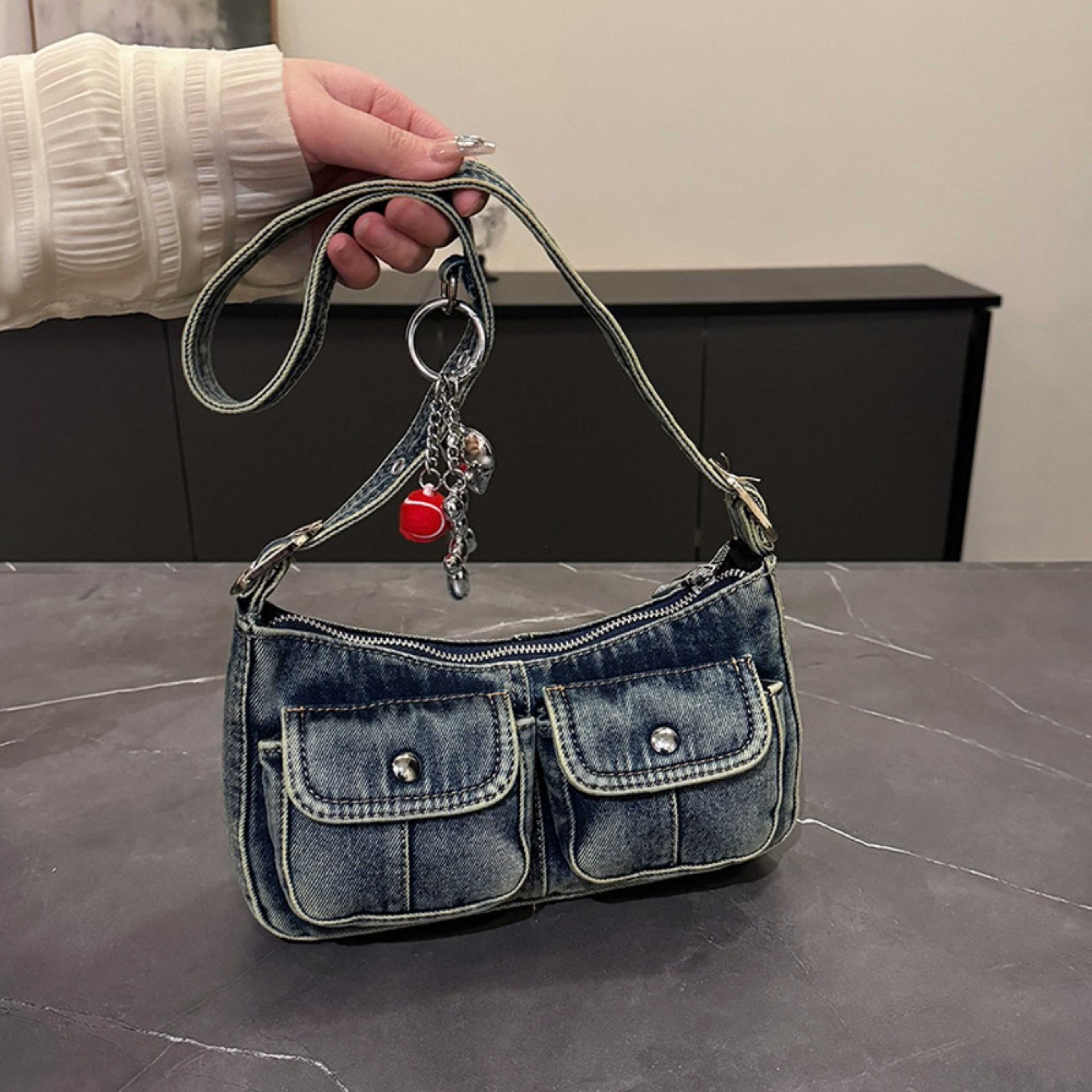Retro Denim Underarm Bag - Vintage Style Crossbody Purse for Women – view 1