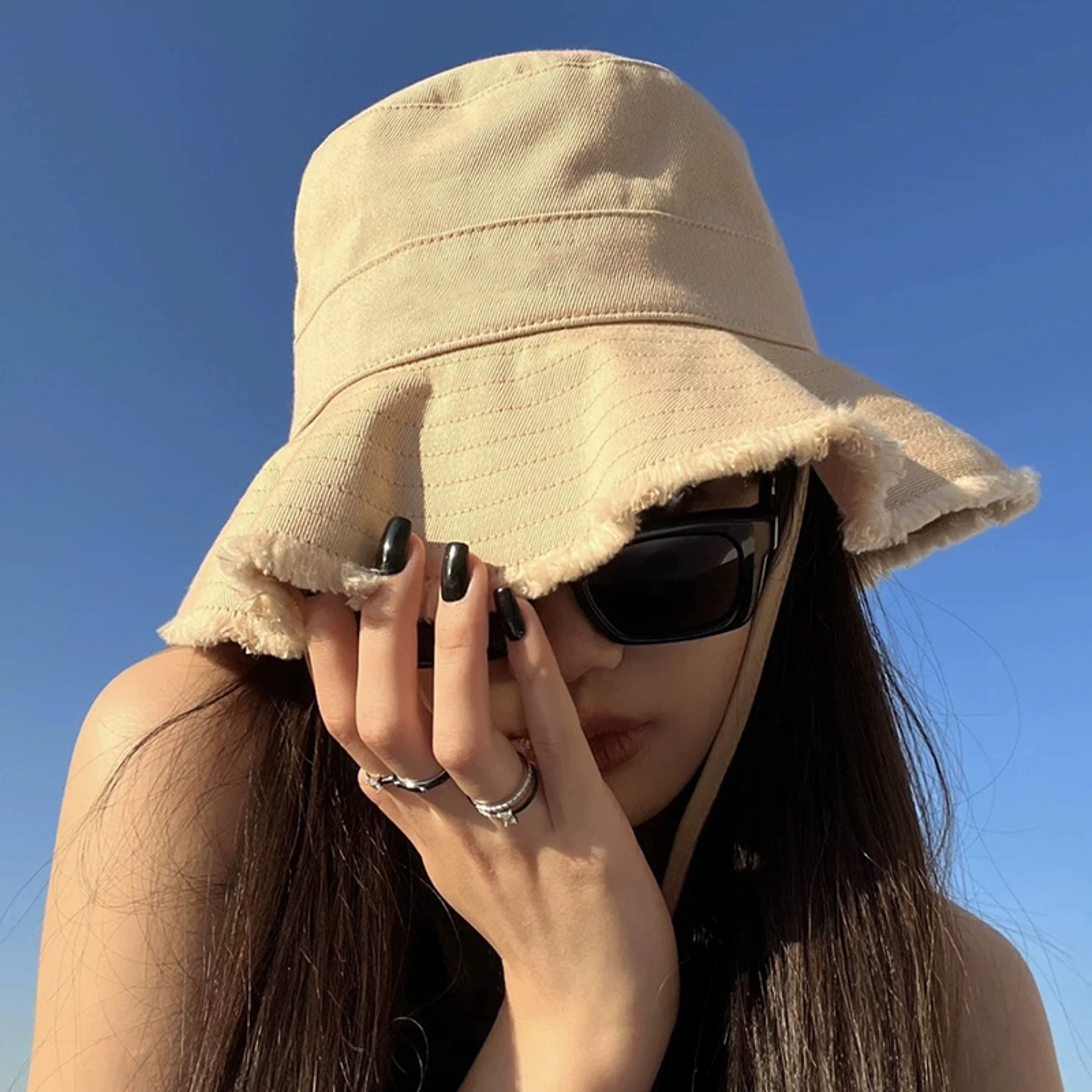 Womens Soft Cotton Foldable Bucket Hat with Tassel Brim - Chic Sun Protection Cap for Beach and Travel – view 2