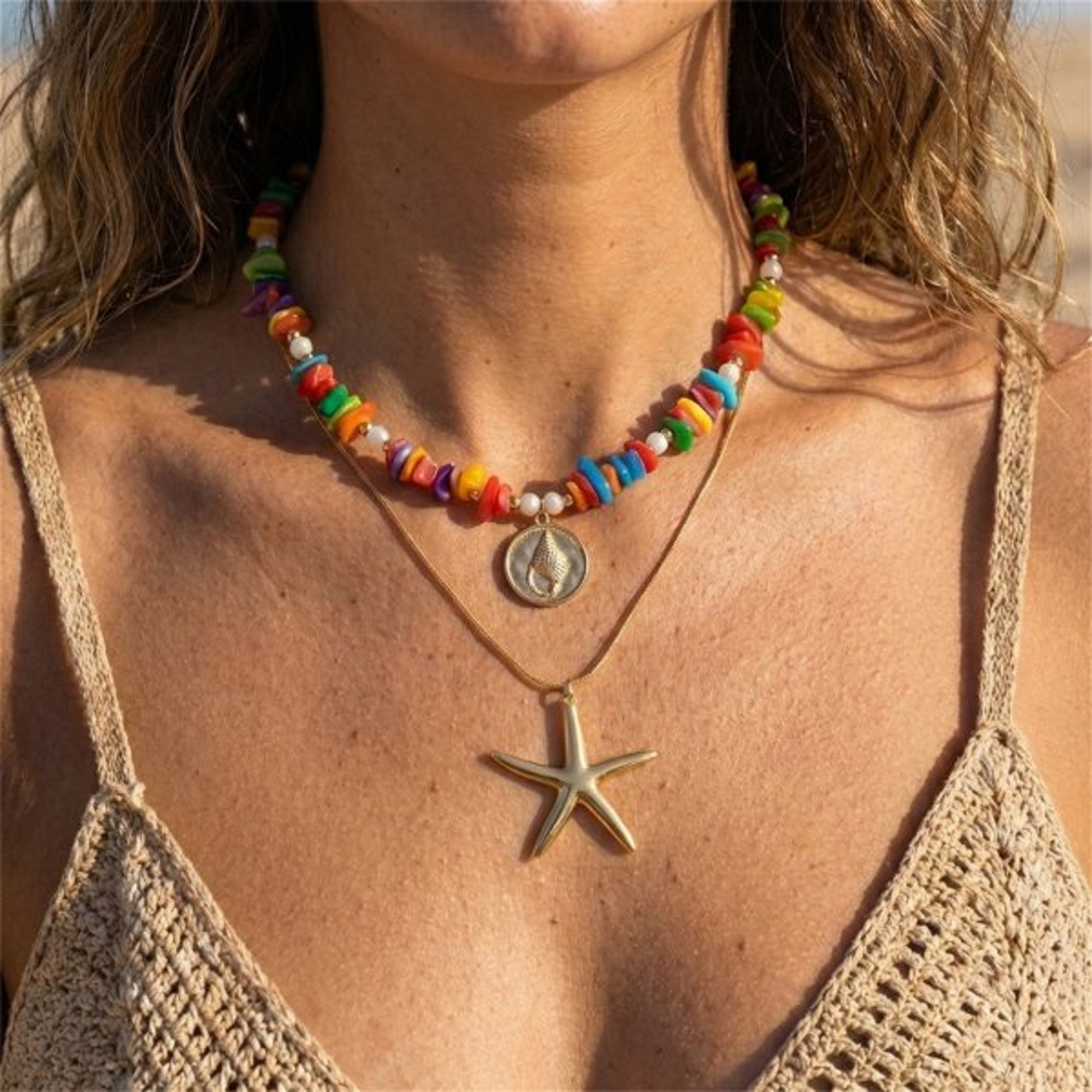Bohemian Layered Shell Starfish and Turtle Necklace for Women Handmade Ocean Inspired Summer Beach Jewelry – view 10