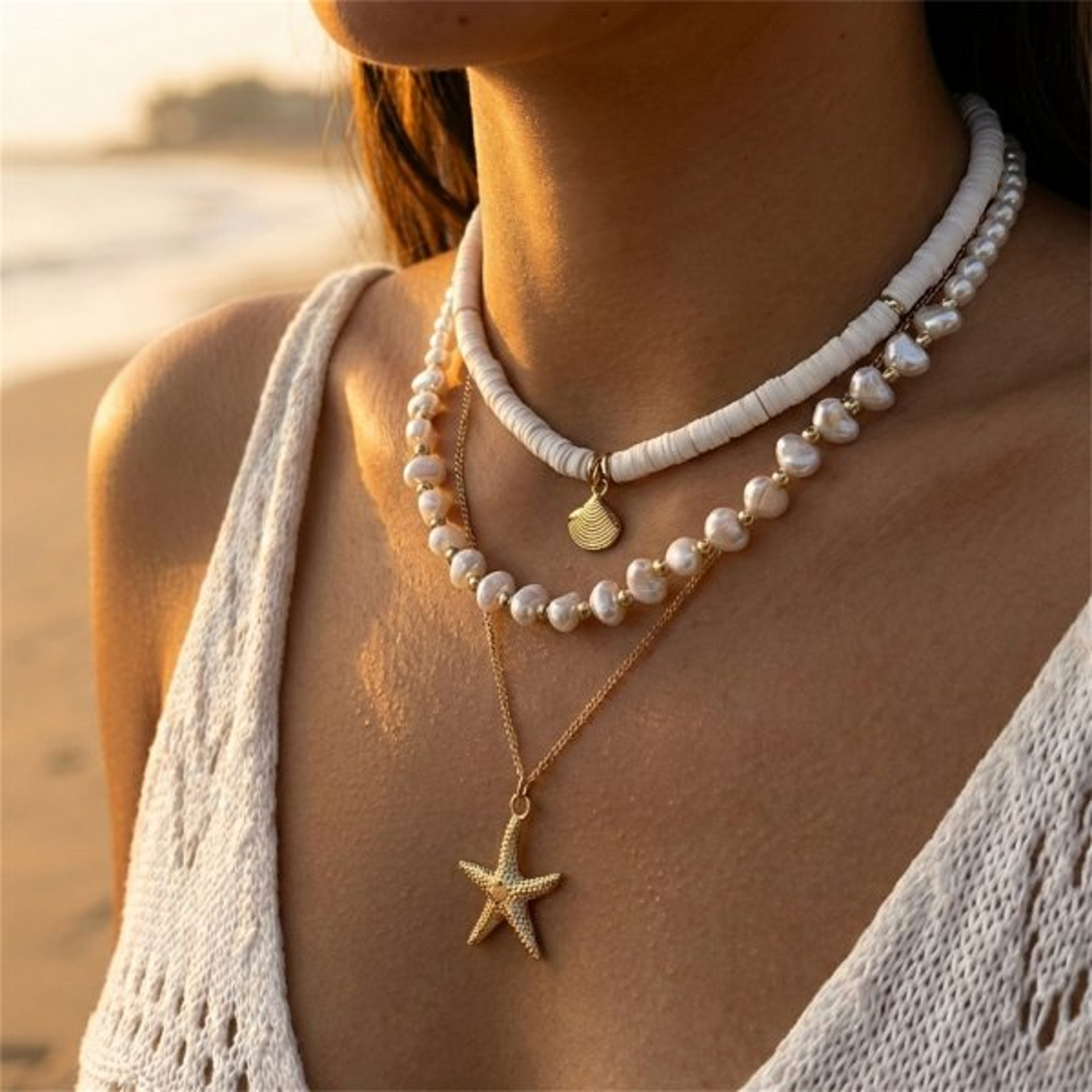 Bohemian Layered Shell Starfish and Turtle Necklace for Women Handmade Ocean Inspired Summer Beach Jewelry – view 14