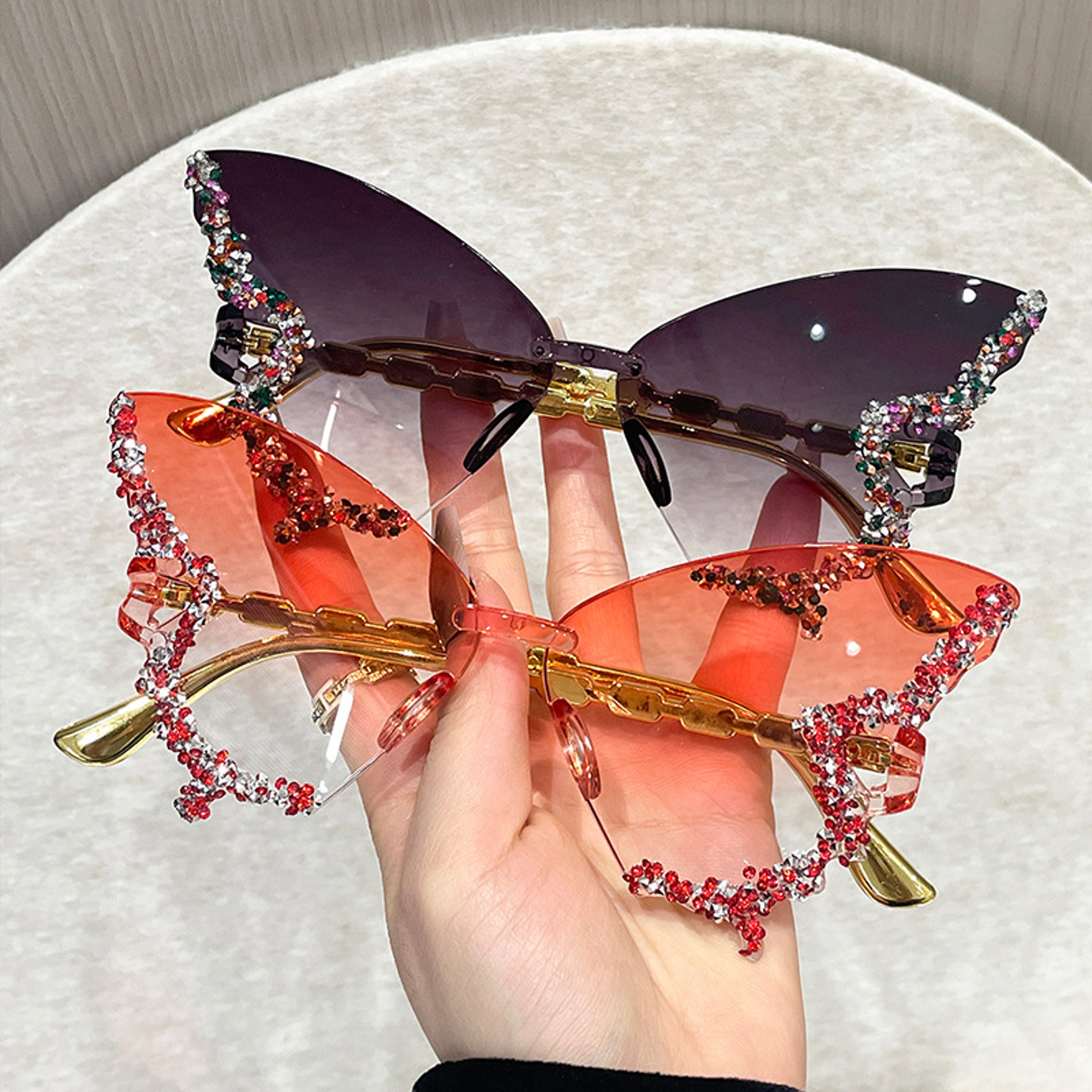 Elegant Rimless Butterfly Sunglasses Cat Eye Trendy Lightweight Fashion Shades with Protection – view 2