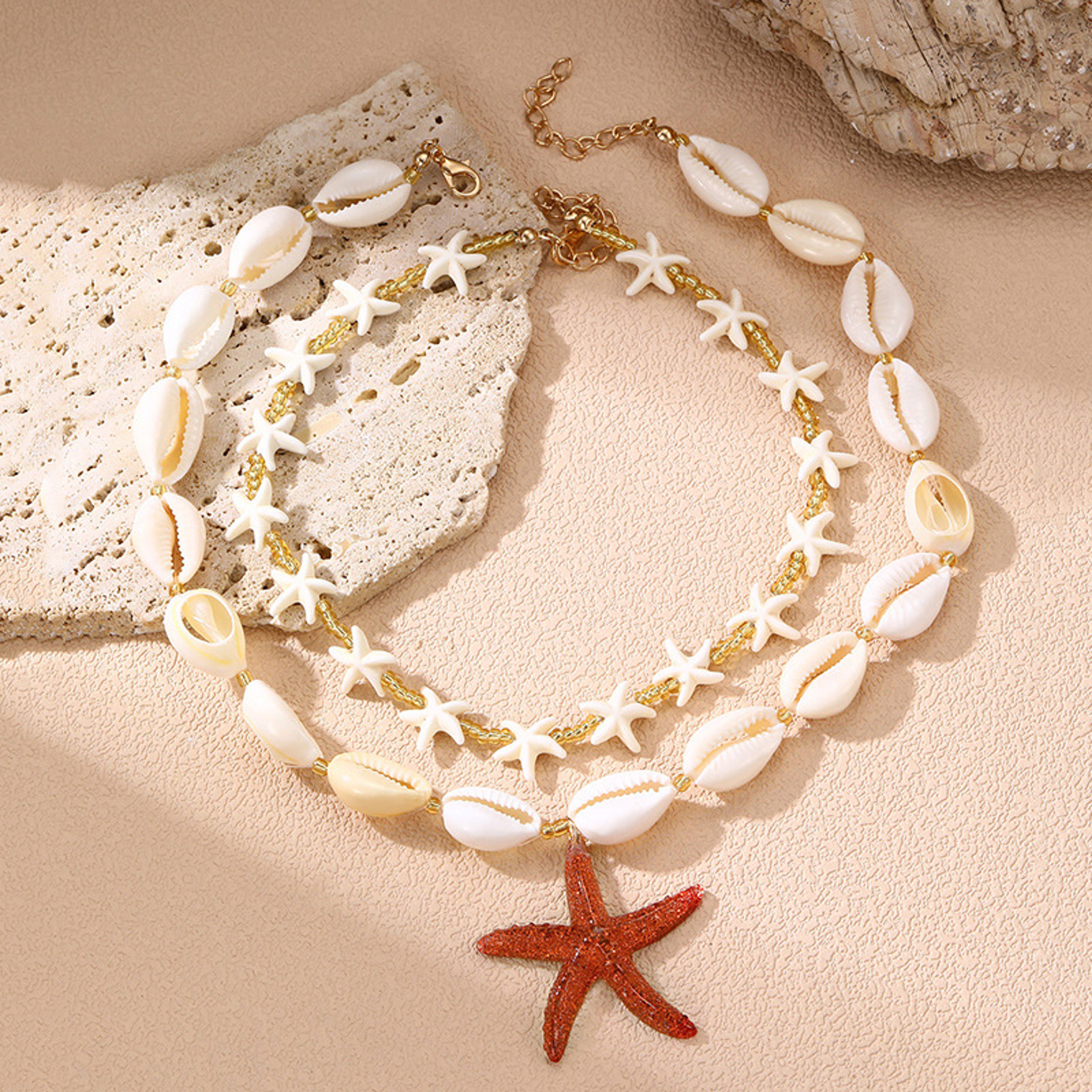 Boho Shell Necklace with Starfish Charms – Trendy Coastal Beach Vacation Jewelry for Her – view 8