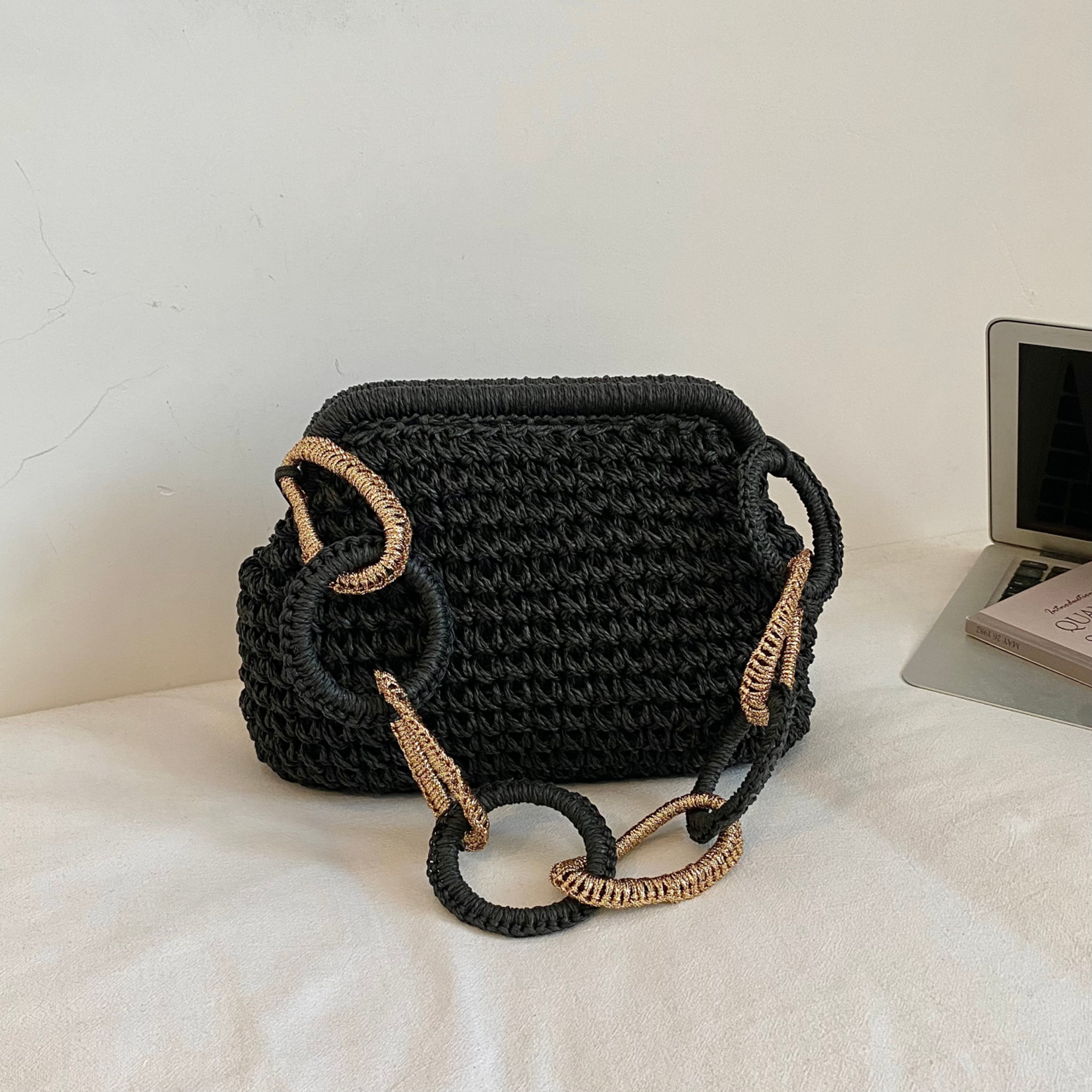 Chic Round Ring Straw Beach Bag – Summer Cloud Dumpling Handbag – view 7