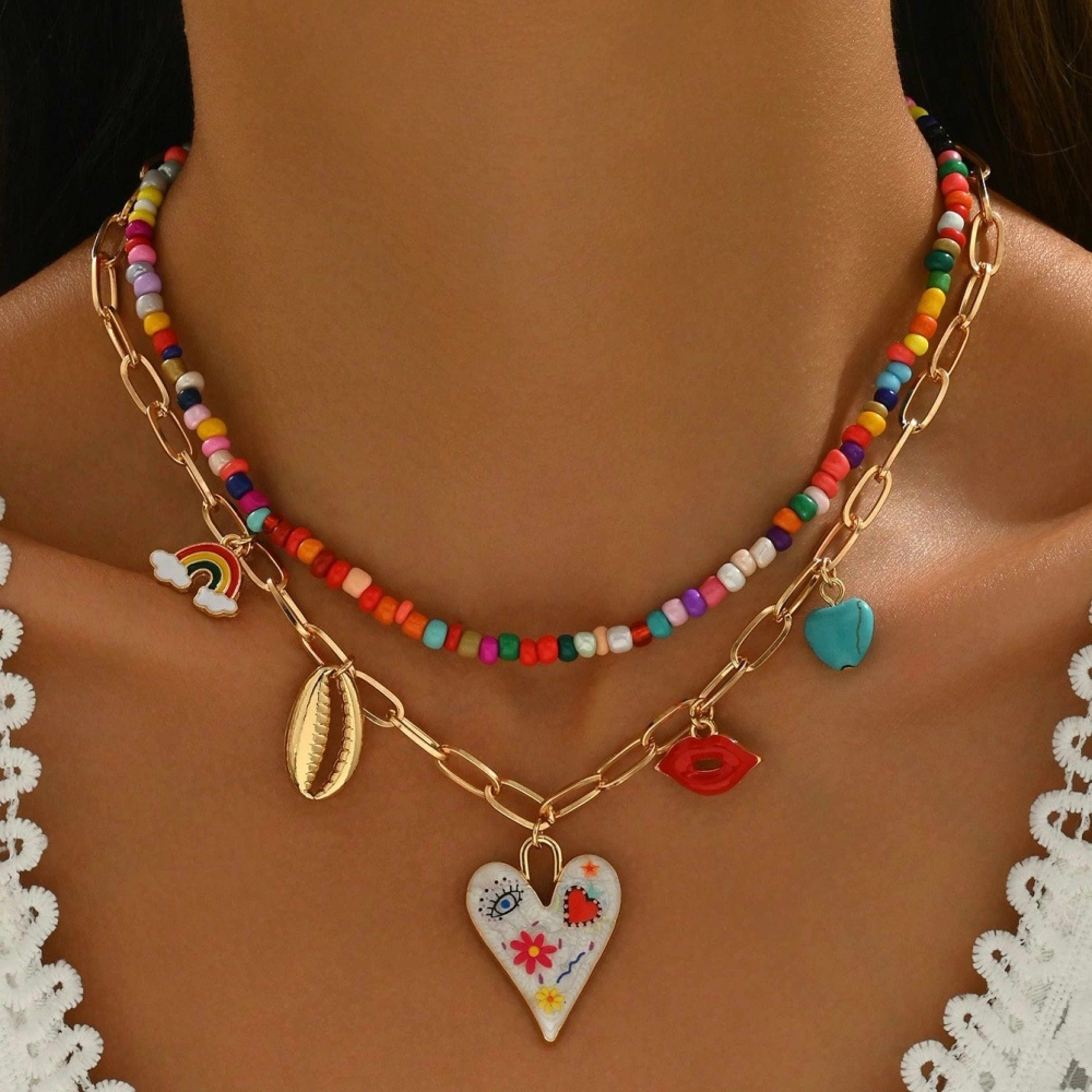 Bohemian Layered Beaded Necklace with Colorful Pendant and Tassels – Handmade Statement Jewelry for Women – view 2