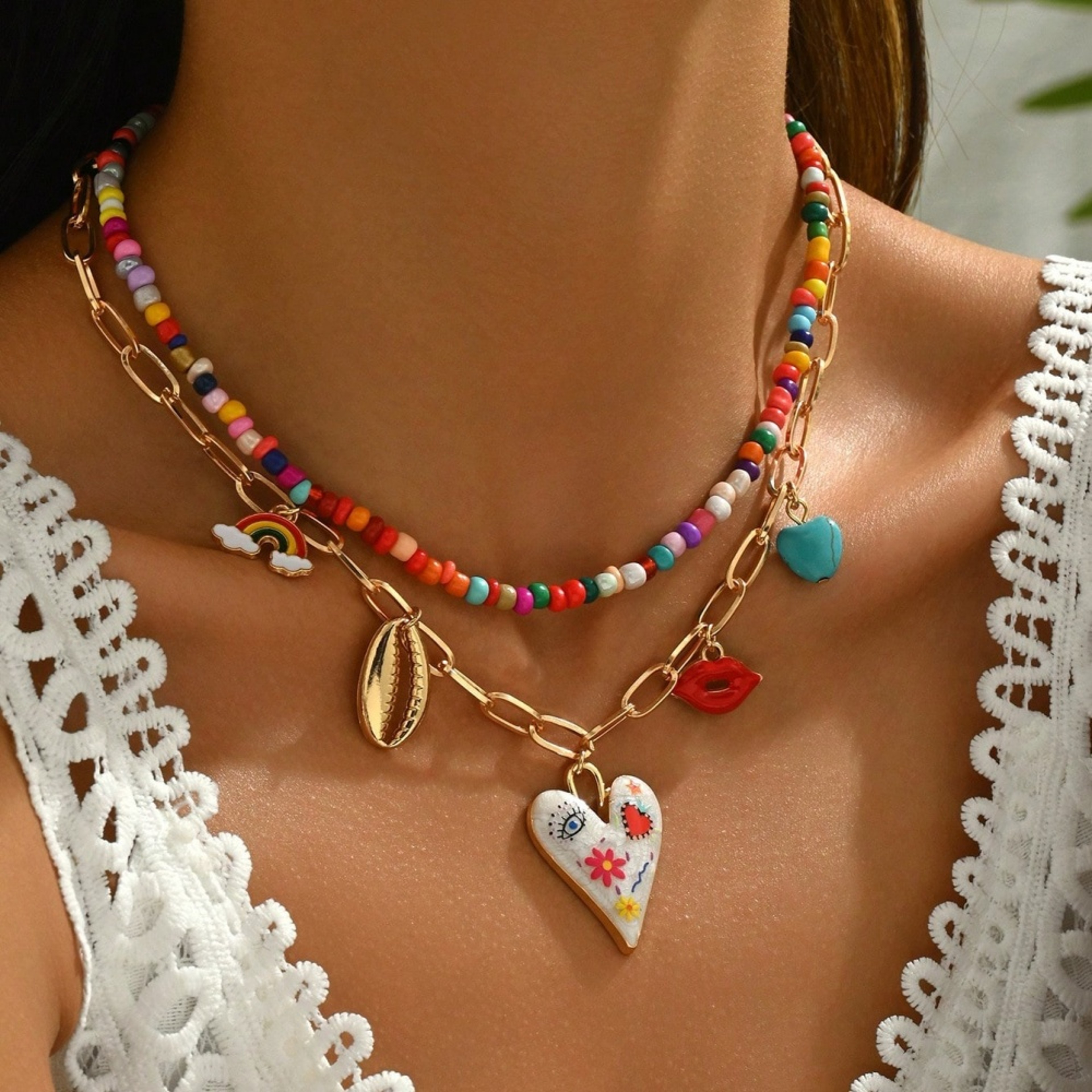 Bohemian Layered Beaded Necklace with Colorful Pendant and Tassels – Handmade Statement Jewelry for Women – view 7