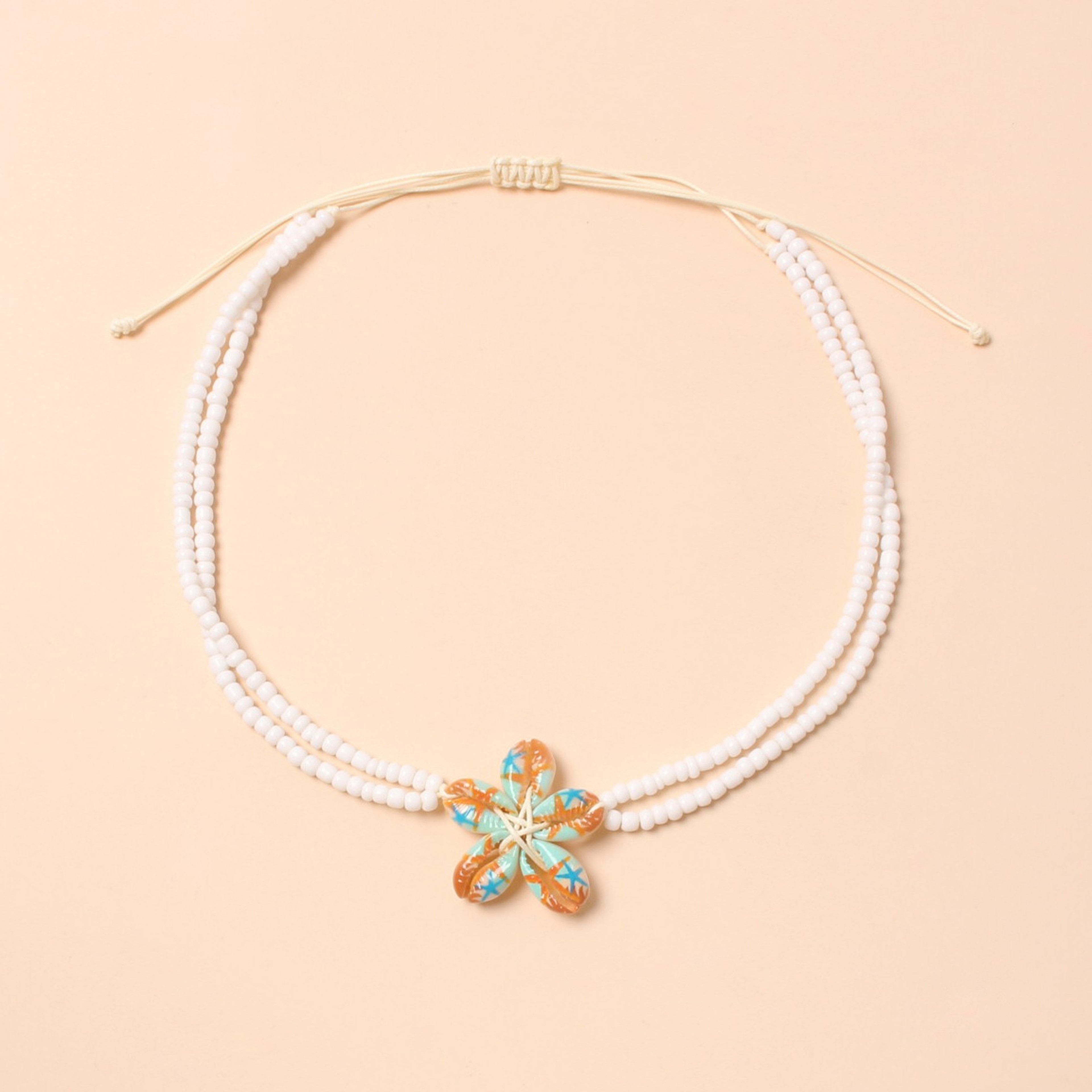 Bohemian Shell Necklace: Handwoven Glass Bead Beach Jewelry – view 6